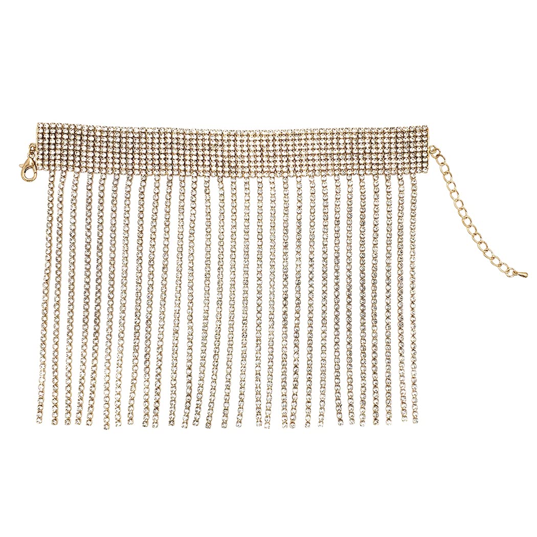 Rosemarie & Jubalee Women's Gold Tone 9-Row Crystal Ankle Bracelet with Rhinestone Fringe - Adjustable 8