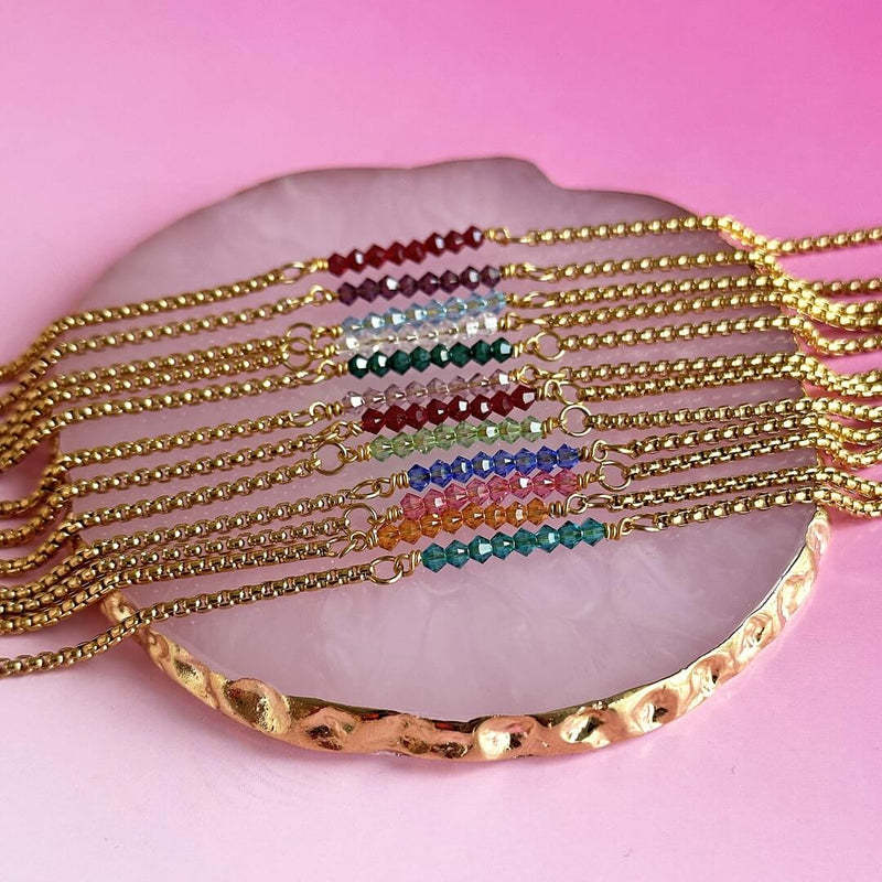 18K Gold Birthstone Beads Chain Bracelet - Personalized Zodiac Jewelry Gift for Women | HSB602 | Perfect for Birthdays, Anniversaries & Special Occasions