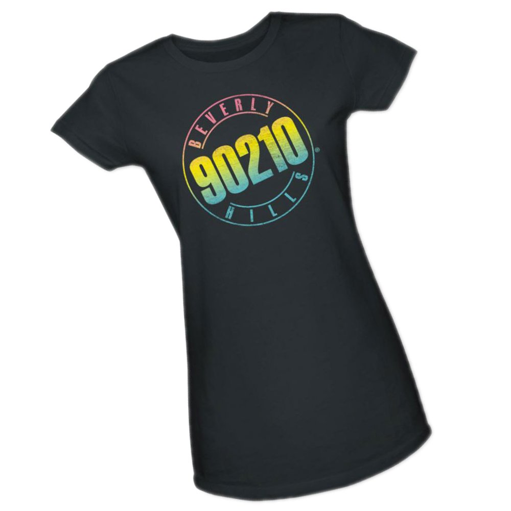 Beverly Hills 90210 Color Blend Logo Crop Sleeve Fitted Juniors T-Shirt | Trendy Graphic Tee for Women | Perfect for Casual Wear, Street Style & Fan Merchandise