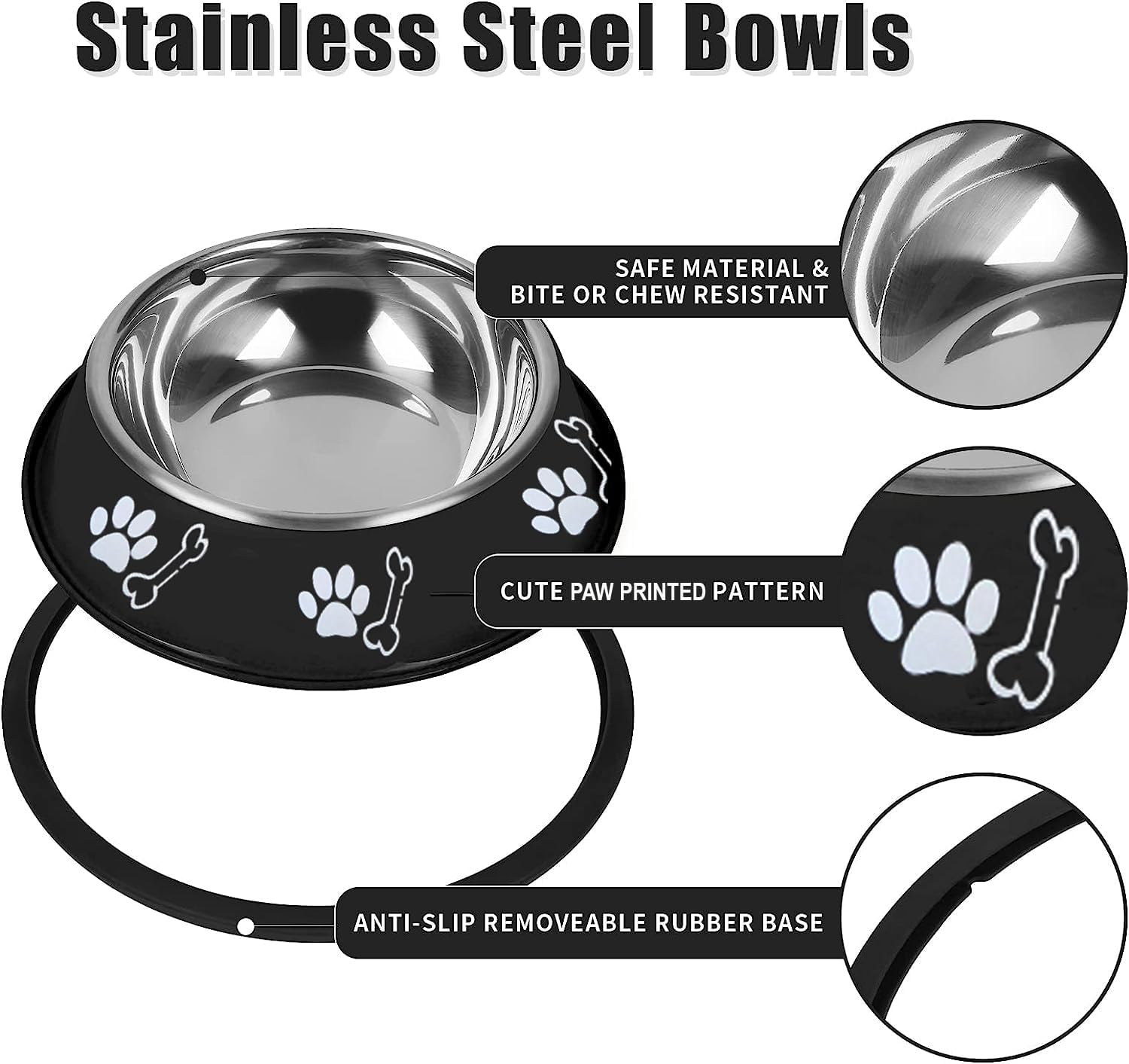 Movson 1000ml Stainless Steel Pet Bowl with Non-Slip Rubber Base - Premium Dog Cat Rabbit Food & Water Dish - Rustproof & Scratch Resistant - Ideal for Puppies, Kittens & Small Pets - Perfect for Home, Travel & Outdoor Use (2-Pack)