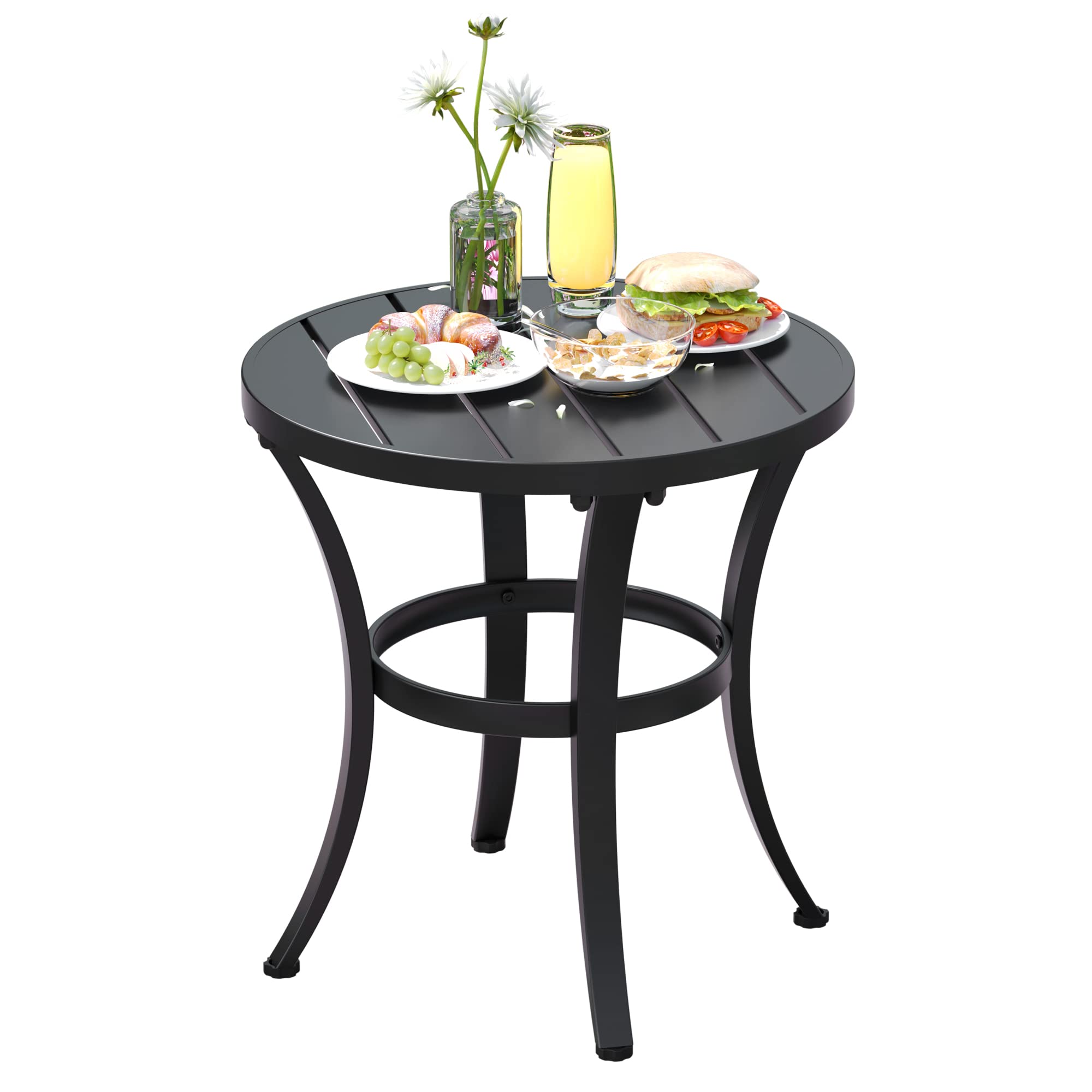 20 Inch Round Metal Outdoor Bistro Table - Adjustable Foot Pads, 8 LB Patio Dining & Side Table for Lawn, Garden, Balcony, Cafe (Indoor/Outdoor Use) - Perfect for Backyard BBQs, Poolside Lounging & Small Space Dining