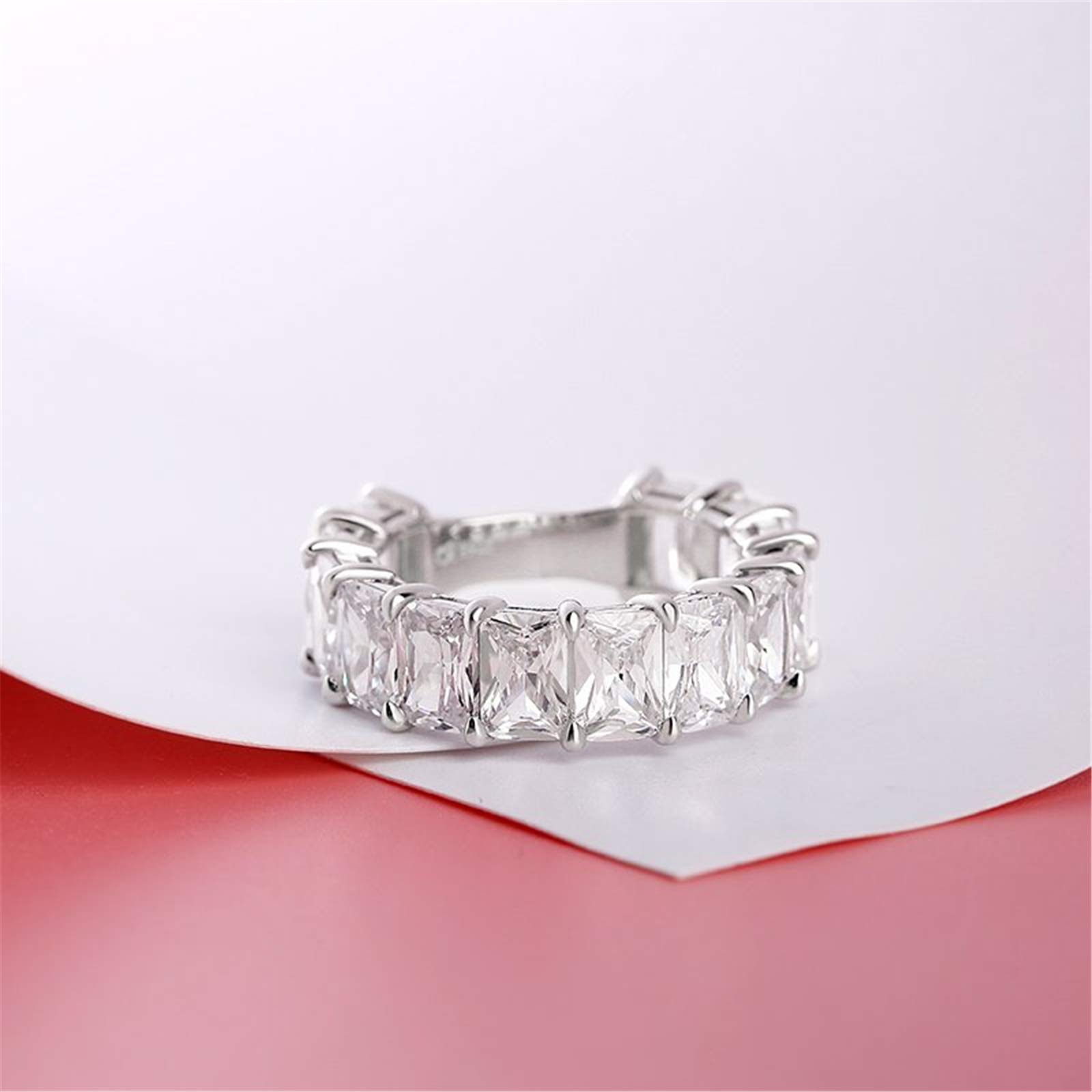 Jeulia Classic Radiant Cut Sterling Silver Women's Band Ring - Elegant Anniversary, Promise, Engagement & Wedding Jewelry for Her with Gift Box | Perfect for Christmas Gifts, Proposals & Special Occasions