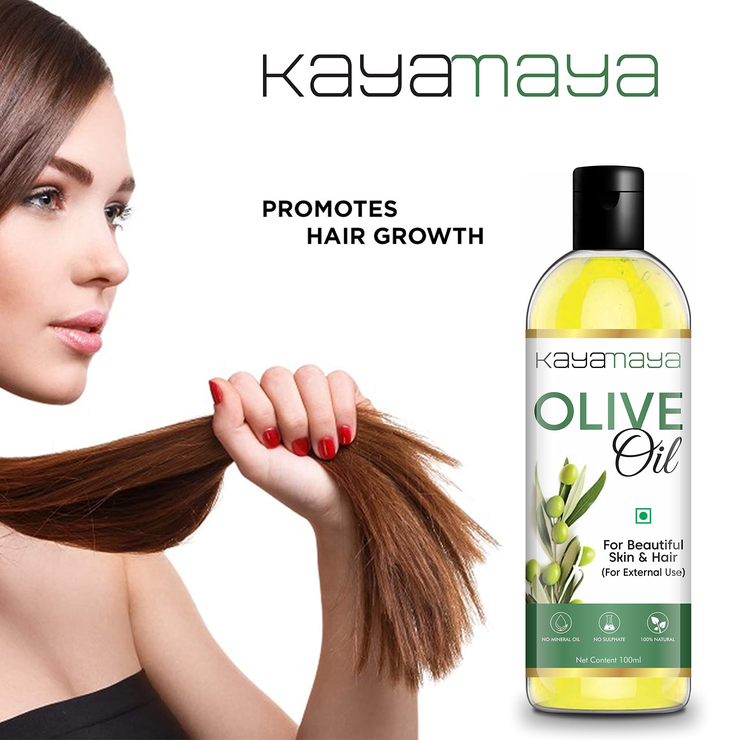 Kayamaya Pure Cold Pressed Olive Oil for Hair and Skin Care - 100ml Natural Moisturizer for Dry Scalp, Split Ends & Glowing Skin - Perfect for DIY Beauty Treatments & Massage Therapy