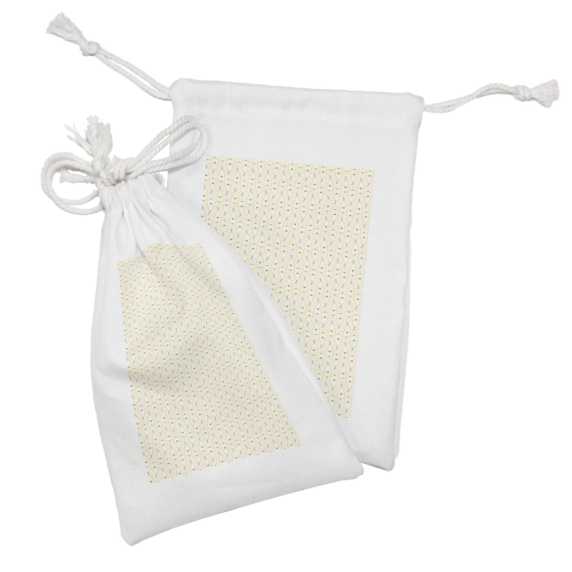 Ambesonne 2-Pack Pear Print Fabric Pouches - Small Drawstring Bags for Toiletries, Masks & Party Favors (9