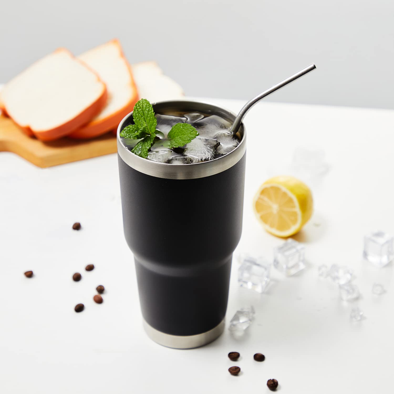 30 oz Insulated Stainless Steel Travel Coffee Mug with Lid & Straw - Double Wall Vacuum Insulated Tumbler for Hot & Cold Drinks - Powder Coated Durable Design - Perfect for Office, Commuting, Camping & Outdoor Activities (Black, 12 Pack)