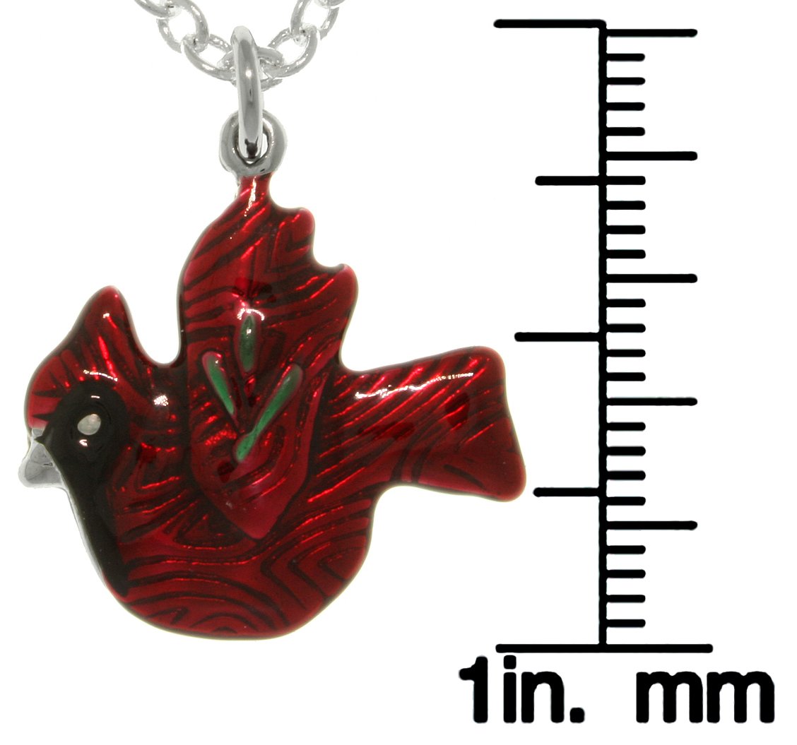 Enameled Pewter Red Cardinal Bird Charm Pendant with 18