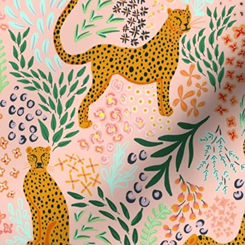 Modern Animal Print Boho Jungle Coral Pink Mustard Abstract Botanical Minky Fabric by The Yard - Soft Plush Material for Sewing Baby Blankets, Quilt Backing & DIY Projects - Perfect for Nursery Decor, Home Textiles & Crafting