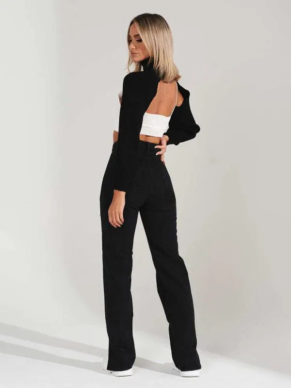 Women's Straight Ripped Jeans with Ankle Slits - Trendy Distressed Denim Pants for Casual Outfits & Streetwear Fashion