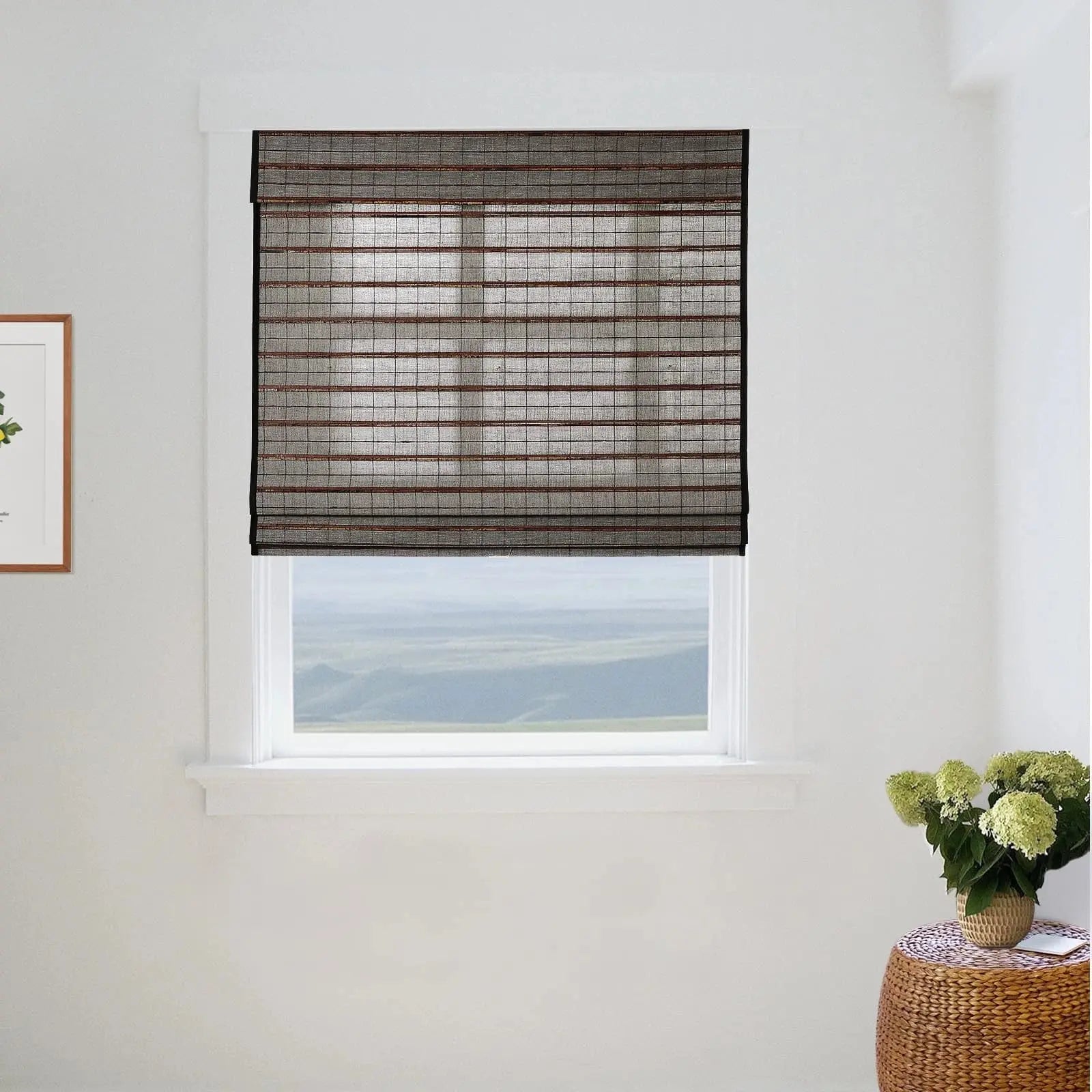 Natural Flax Bamboo Woven Window Shade - Eco-Friendly Sun Protection for Home & Office - Perfect for Living Room, Bedroom, and Patio Use