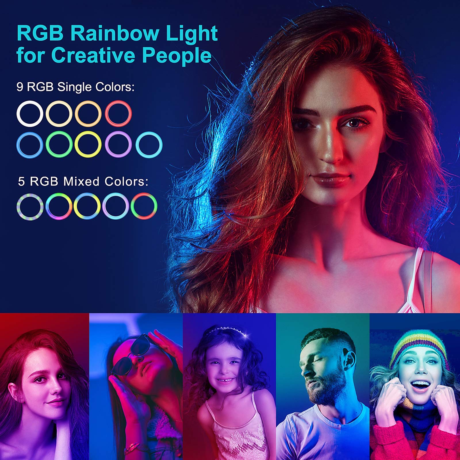 ZXCVASDF 10-inch RGB Dimmable Ring Light with 14 Color Modes - Adjustable LED Ring Light with Tripod Stand & Phone Holder for YouTube Videos, Live Streaming, Makeup, Photography - Compatible with iPhone & Android Devices - Perfect for Home Studio, TikTok Content Creation, and Professional Beauty Shoots