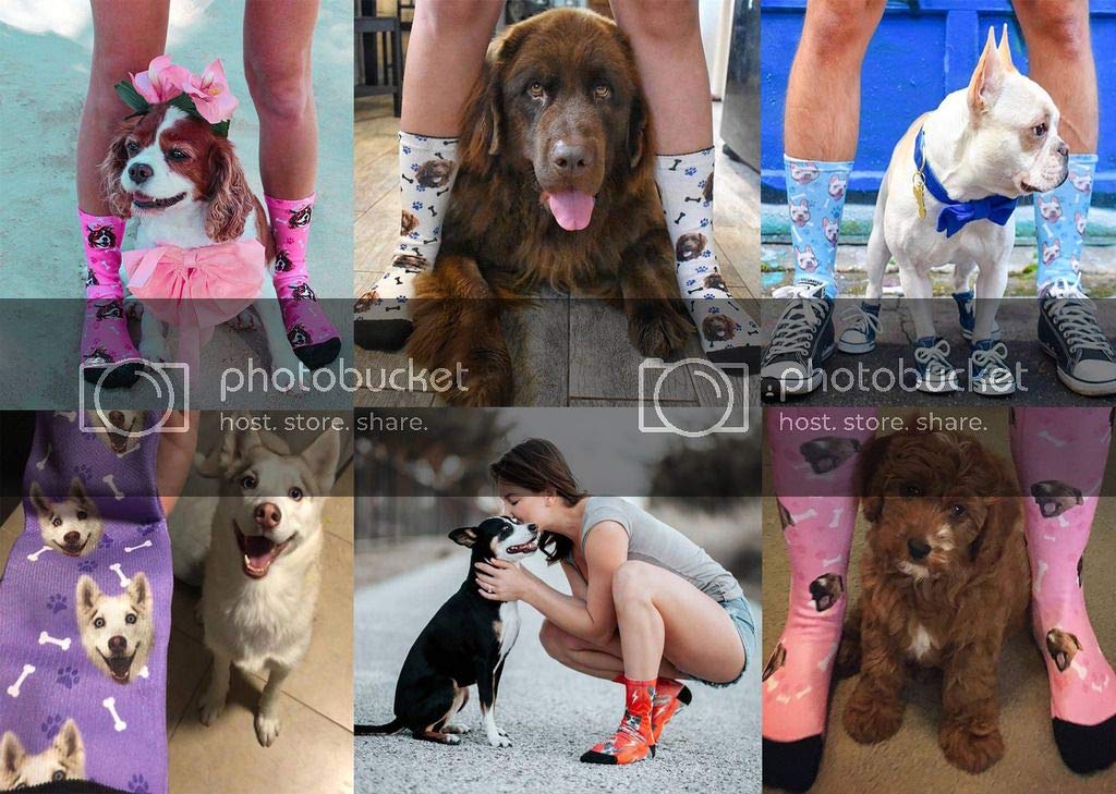 Custom Photo Dog Face Socks - Personalized Unisex Crew Socks with Changeable Pup Design - Blue | Fun Gift for Pet Lovers, Christmas Stocking Stuffer, Novelty Gift Idea