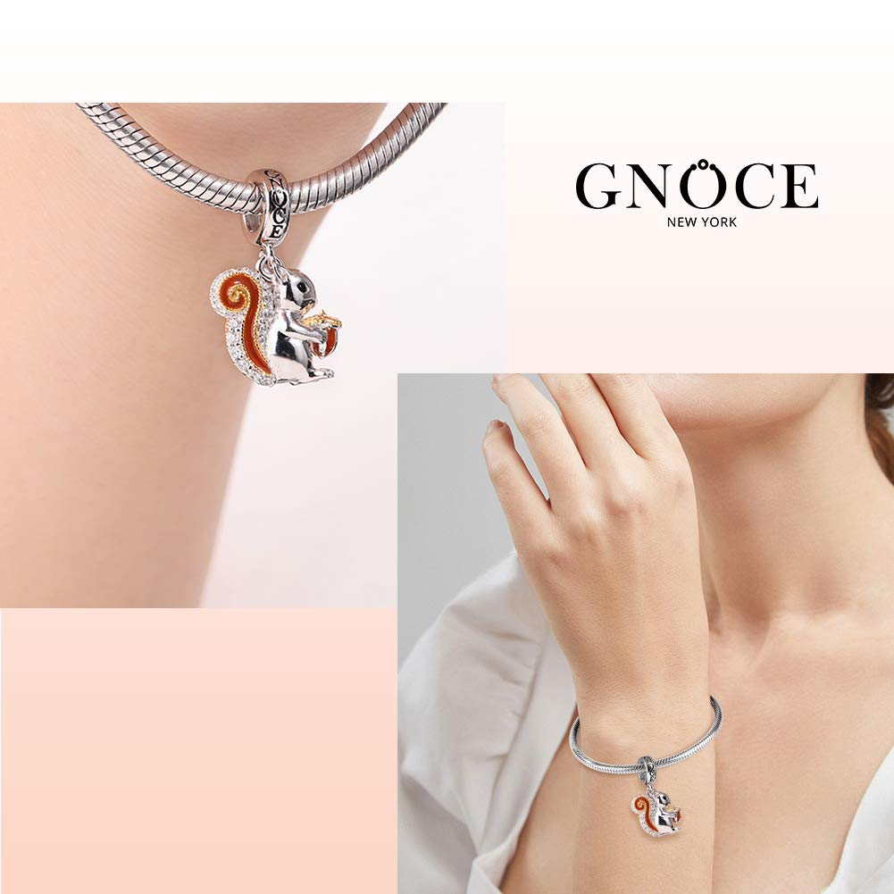 GNOCE Sterling Silver Squirrel Charm Pendant with CZ Stones - Cute Animal Jewelry for Women & Girls - Perfect for Bracelets, Necklaces & DIY Jewelry Making - Great Gift for Nature Lovers & Animal Enthusiasts