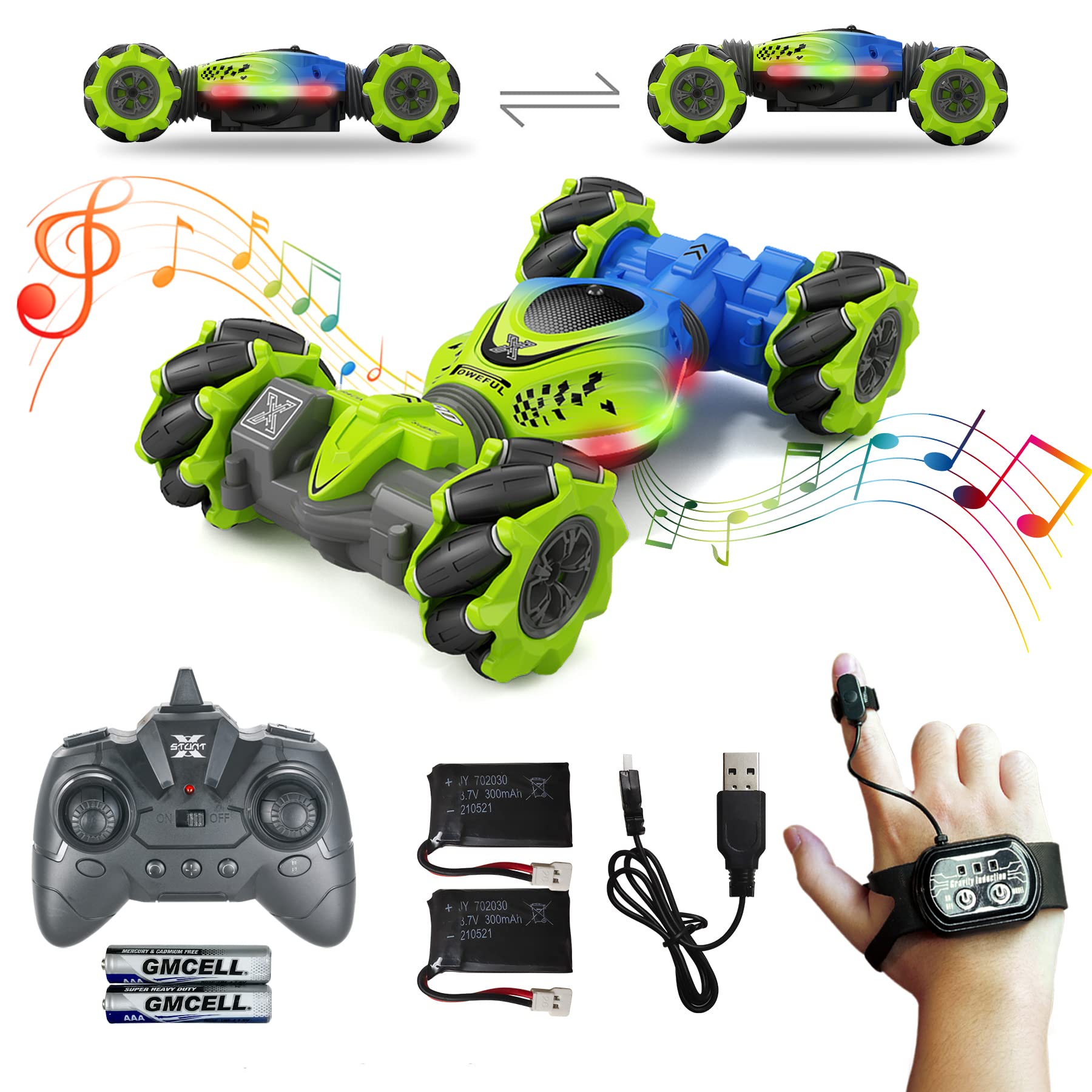 2 Pack 4WD Gesture Sensing Remote Control RC Cars - Green & Yellow Electric Toy Cars with Hand Motion Control | Perfect Birthday Gifts for Boys, Girls & Kids | Indoor & Outdoor Play, Party Favors, Racing Competition Toys