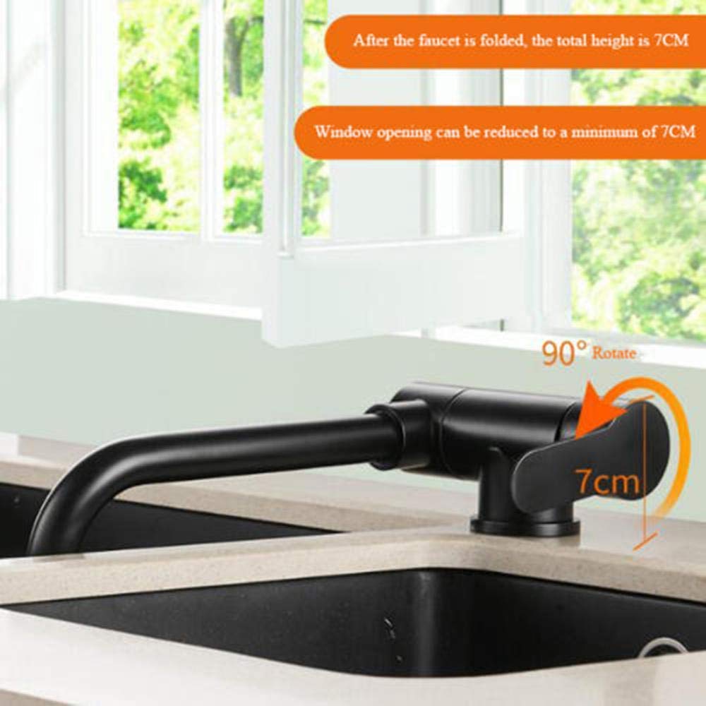 Black Copper Kitchen Faucet with Hot & Cold Water - Foldable Sink Faucet for Inner Window - Perfect for Small Kitchens, RVs, and Tiny Homes