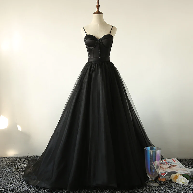 Elegant Black Spaghetti Strap Long Prom Dress for Women - Formal Evening Gown 502 - Perfect for Homecoming, Prom Night, and Special Occasions