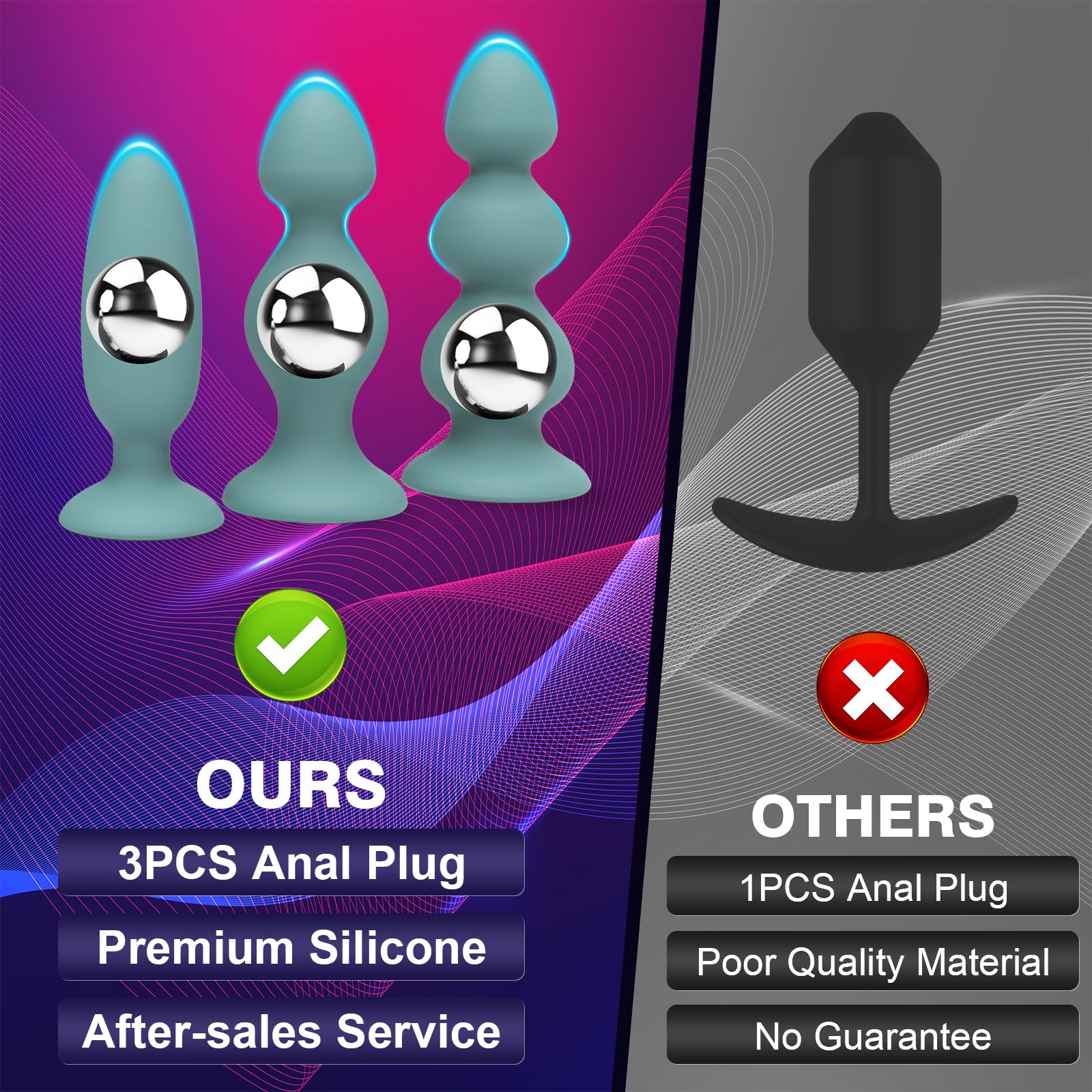 Premium Weighted Silicone Anal Plug Set - 3PCS Prostate Massager for Men & Women, Anal Training Beads with Comfortable Base | Adult Sex Toys for Couples Play, BDSM, and Solo Pleasure