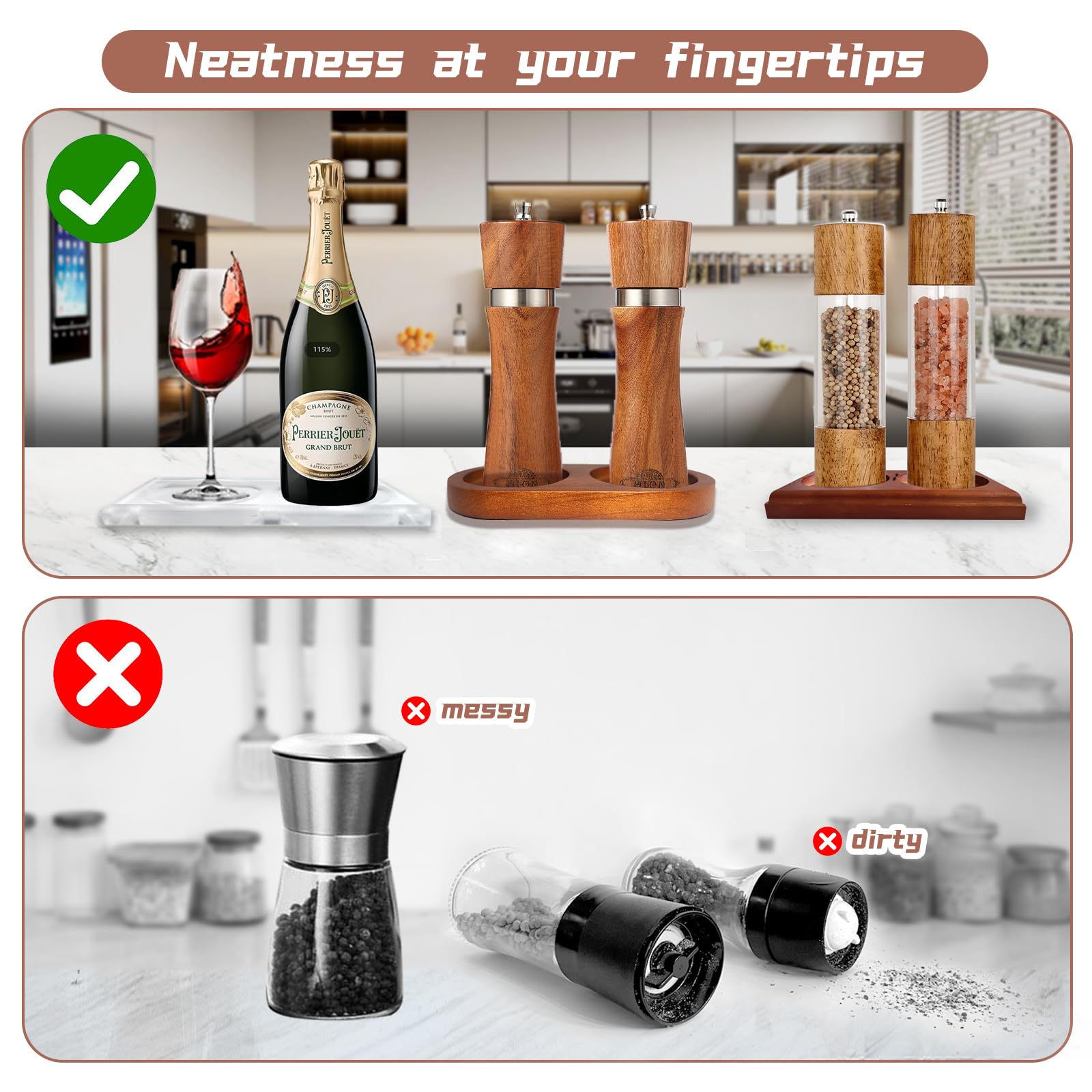 Premium Rubberwood Salt and Pepper Mill Tray - 2.76