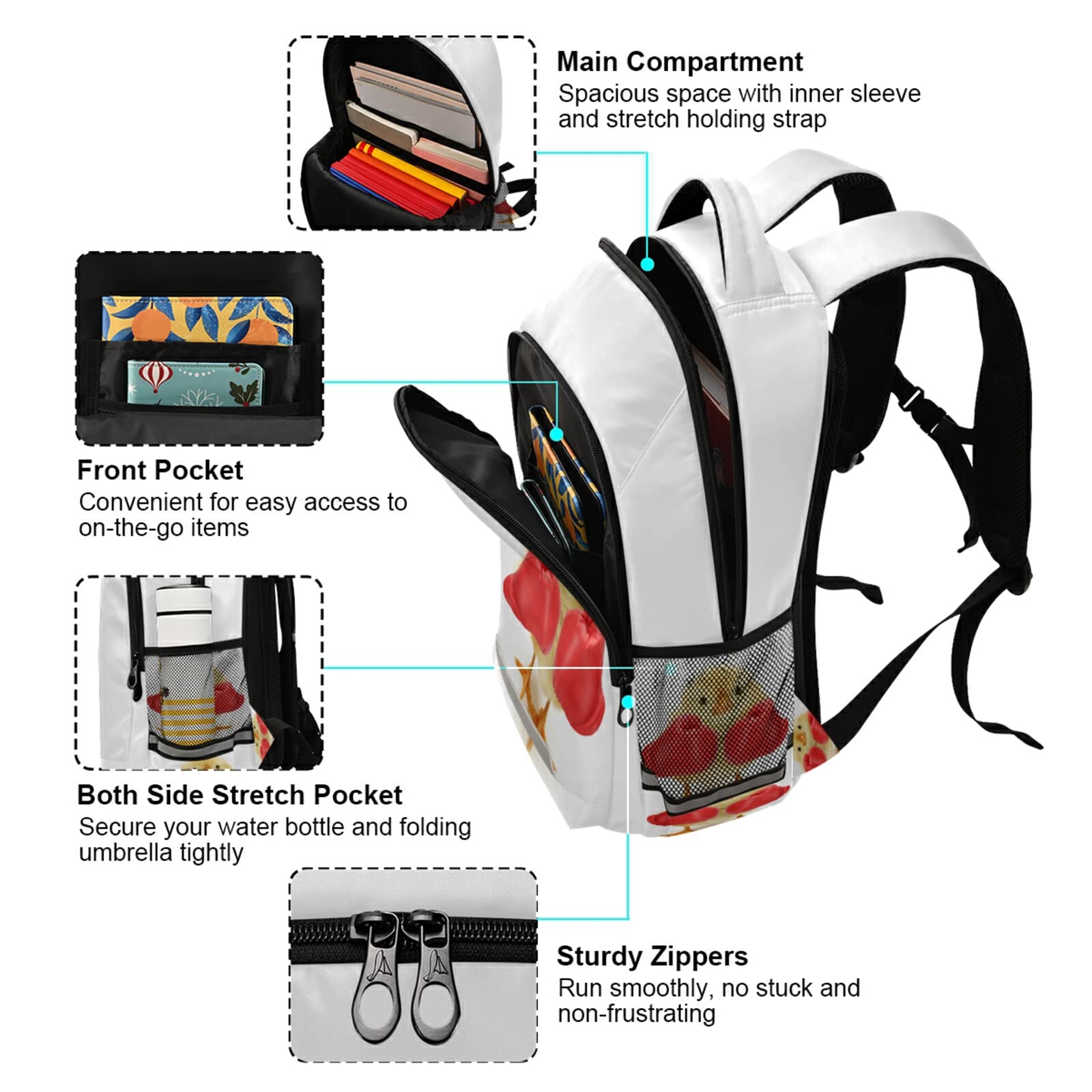 Funny Chicken Yellow Animal Backpack - Cute School & College Laptop Daypack for Women & Men | Perfect for Casual Use, Travel & Daily Commute