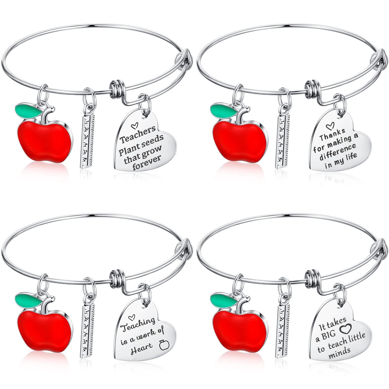 Bonuci 4-Piece Teacher Appreciation Bracelet Set - Thoughtful Thank You Gifts for Women Educators - Perfect for Graduation, End of Year, Back to School & Teacher's Day Celebrations