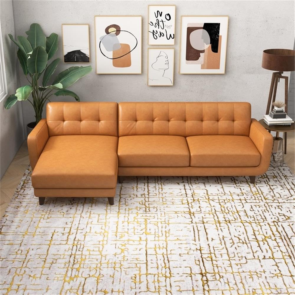 Premium ASHCROFT Davis Modern Living Room Leather Corner Sectional Sofa - Brown Genuine Leather Couch for Contemporary Home & Lounge Comfort