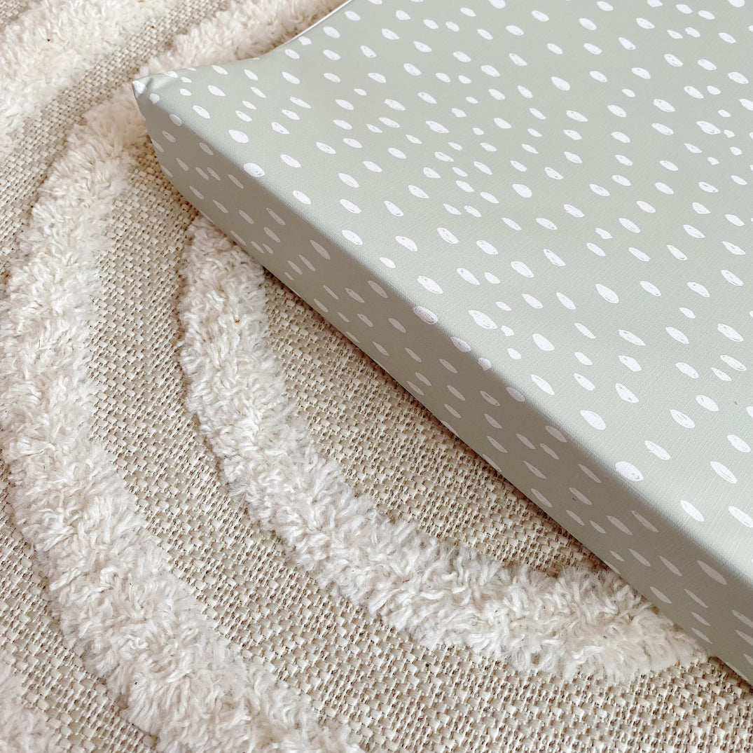 Non-Slip Anti Roll Wedge Changing Mat for Babies - Soft Sage Green Spotty Print - Perfect for Diaper Changes, Travel & Nursery Use