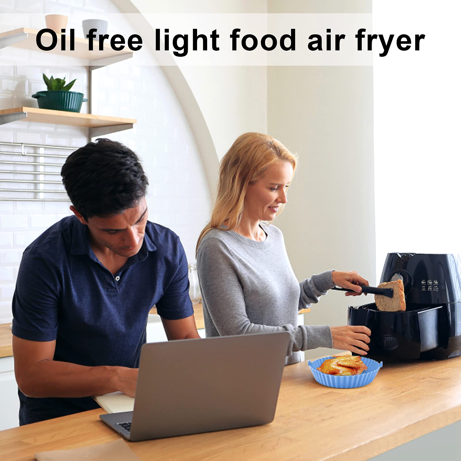 LUTER 2-Pack 5.7-Inch Silicone Air Fryer Basket Liners - Non-Stick, Heat-Resistant Round Pot Liners for Air Fryer Oven Accessories (Red & Blue) - Perfect for Baking, Roasting, and Healthy Cooking