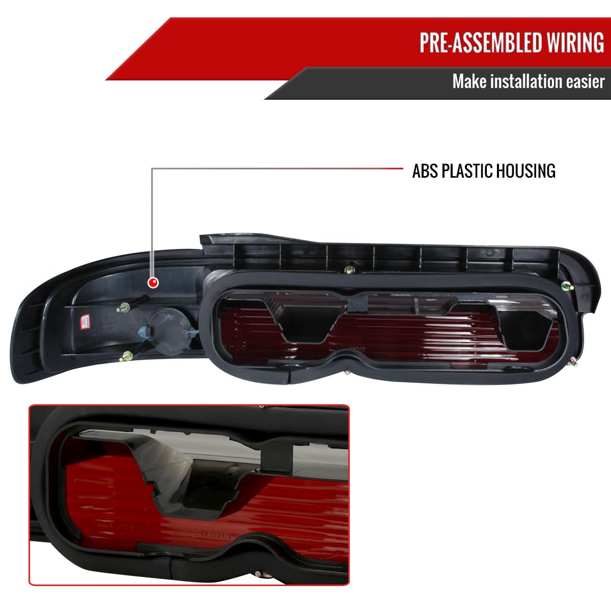 Smoked Red Tail Lights for 1989-1994 Nissan 240SX S13 2-Door Coupe - Tinted Brake Lamps - Upgrade Your JDM Style for Night Cruising & Car Meets