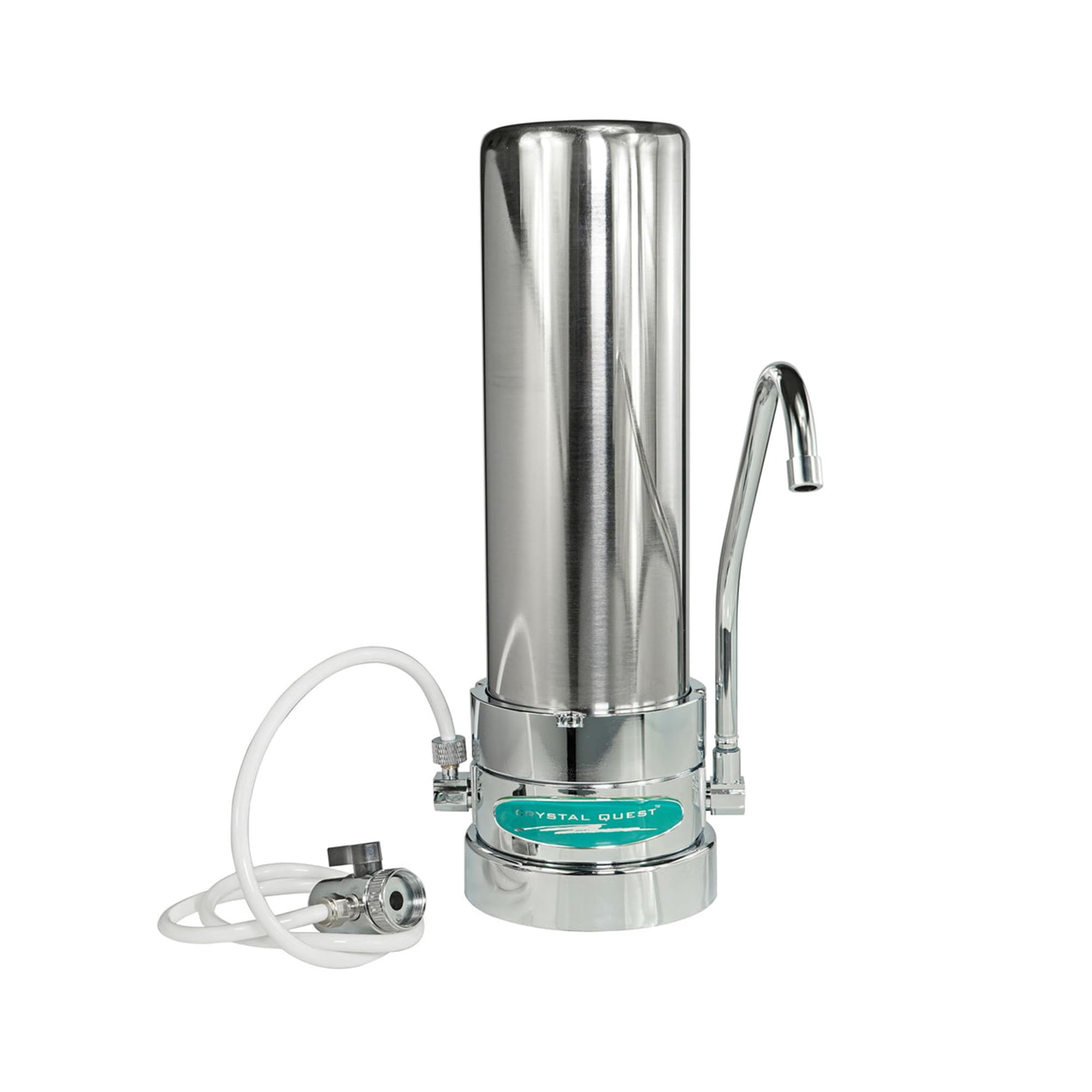 Premium Nitrate Removal Countertop Water Filter System - Stainless Steel Design with Single Cartridge | Crystal Quest | Perfect for Home, Office & RV Use