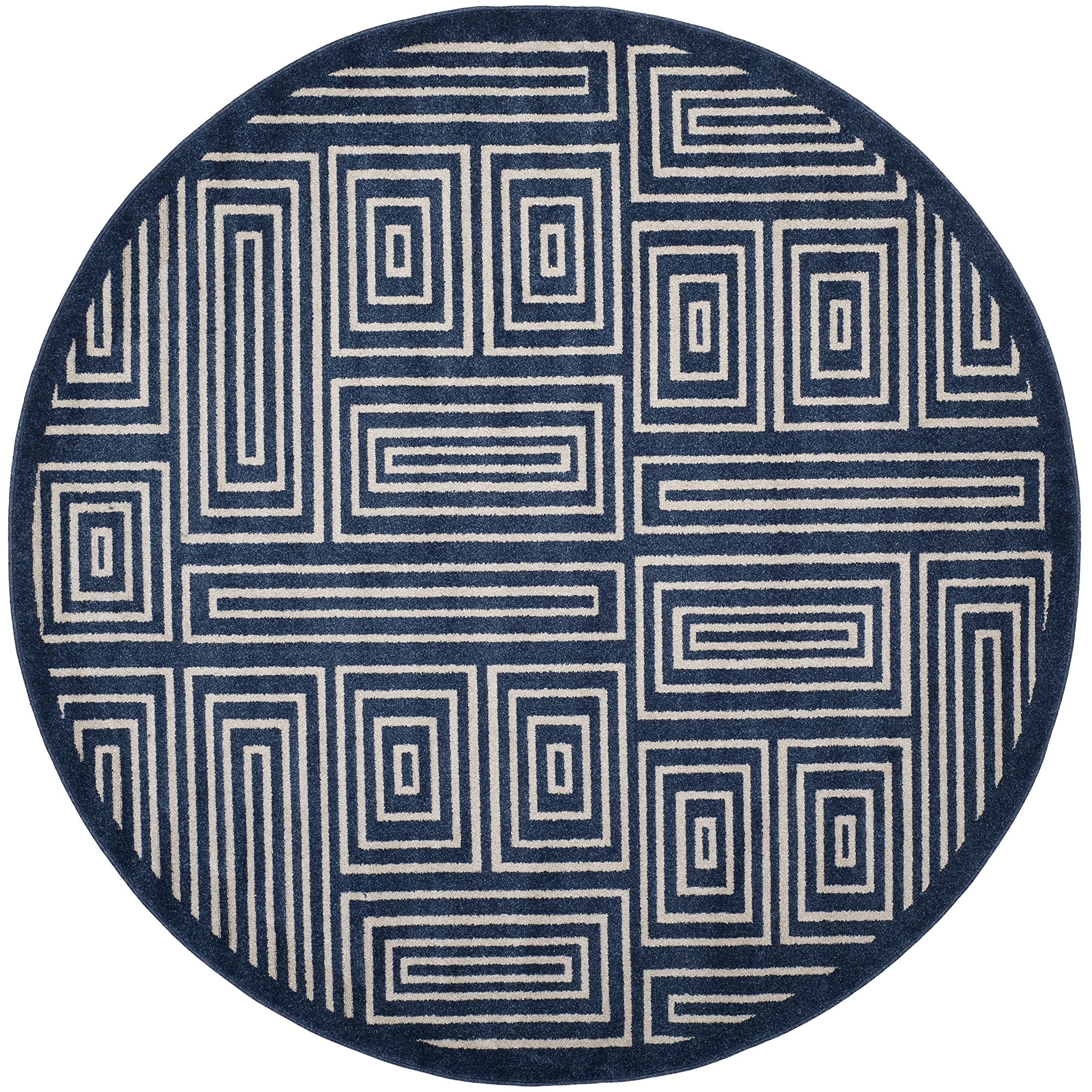 SAFAVIEH Amherst Collection 7' Round Area Rug - Navy/Ivory AMT430P - Mid-Century Modern Non-Shedding Rug for Dining Room, Living Room, Bedroom & Entryway - Perfect for Home Decor & High Traffic Areas