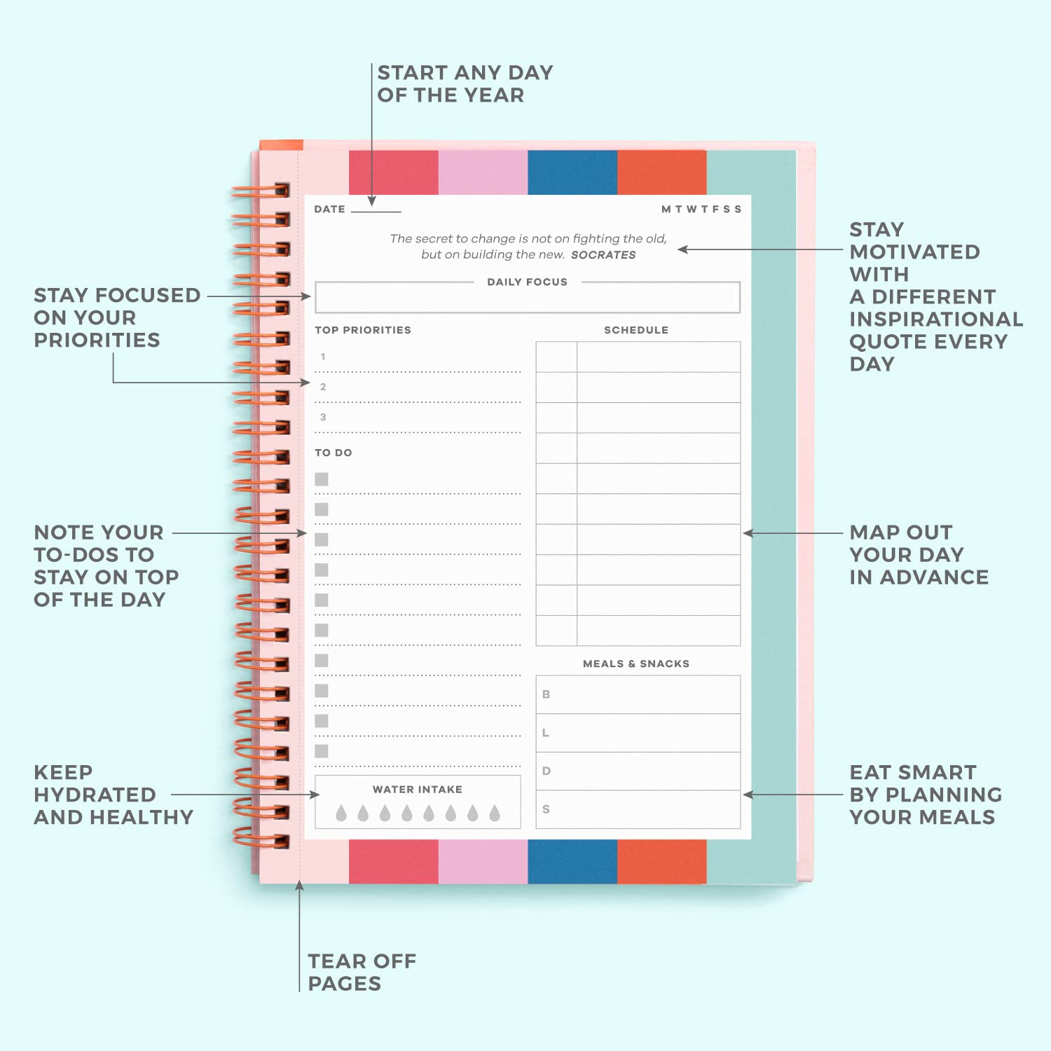 S&O Undated Planner with Meal Tracker - A5 Daily To Do List, Habit & Routine Organizer for Students, Work, Fitness & Productivity | ADHD-Friendly Goal Notebook for College & Office Use | Perfect for 2025 Planning & Time Management