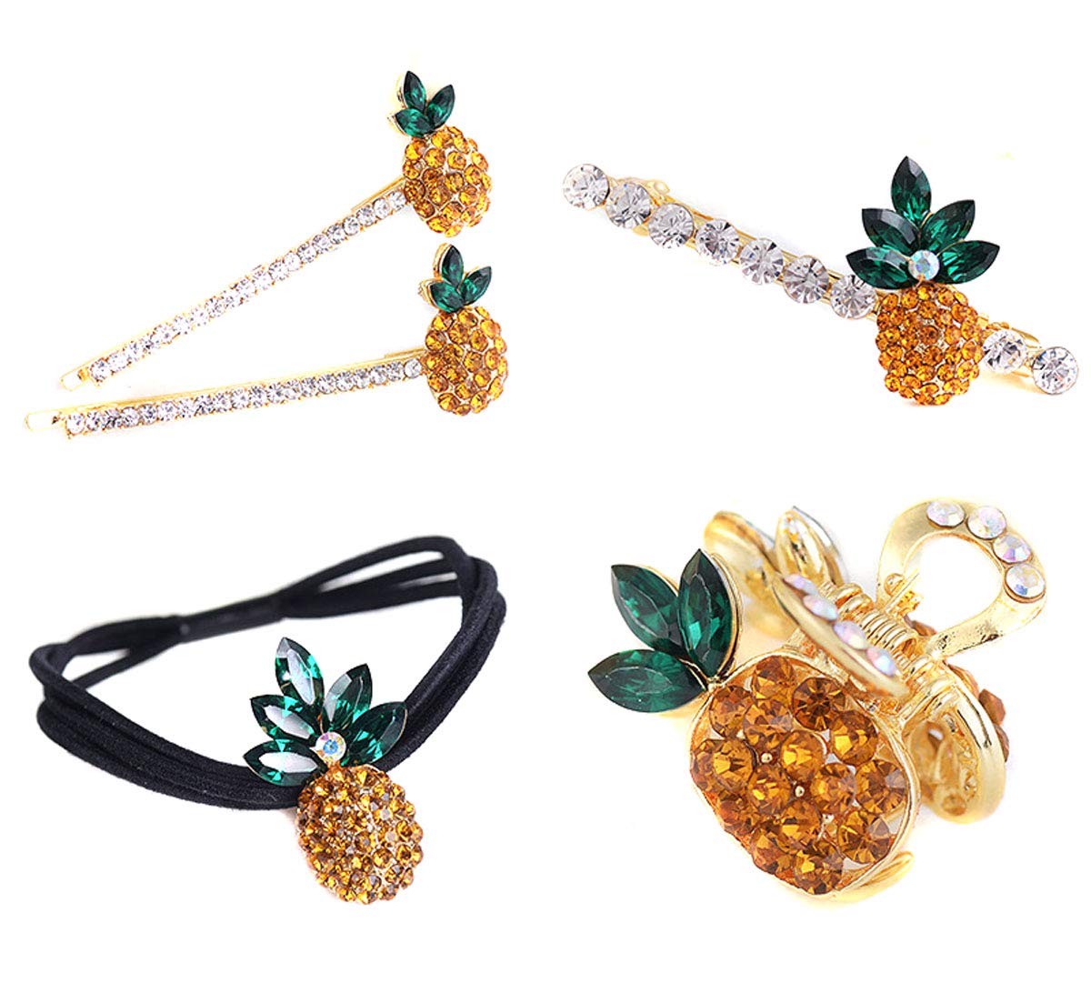 5-Pack Fashion Rhinestone Hair Claw Clips - Pineapple Bobby Pins & Barrettes for Women - Hair Accessories for Parties, Weddings, and Everyday Styling