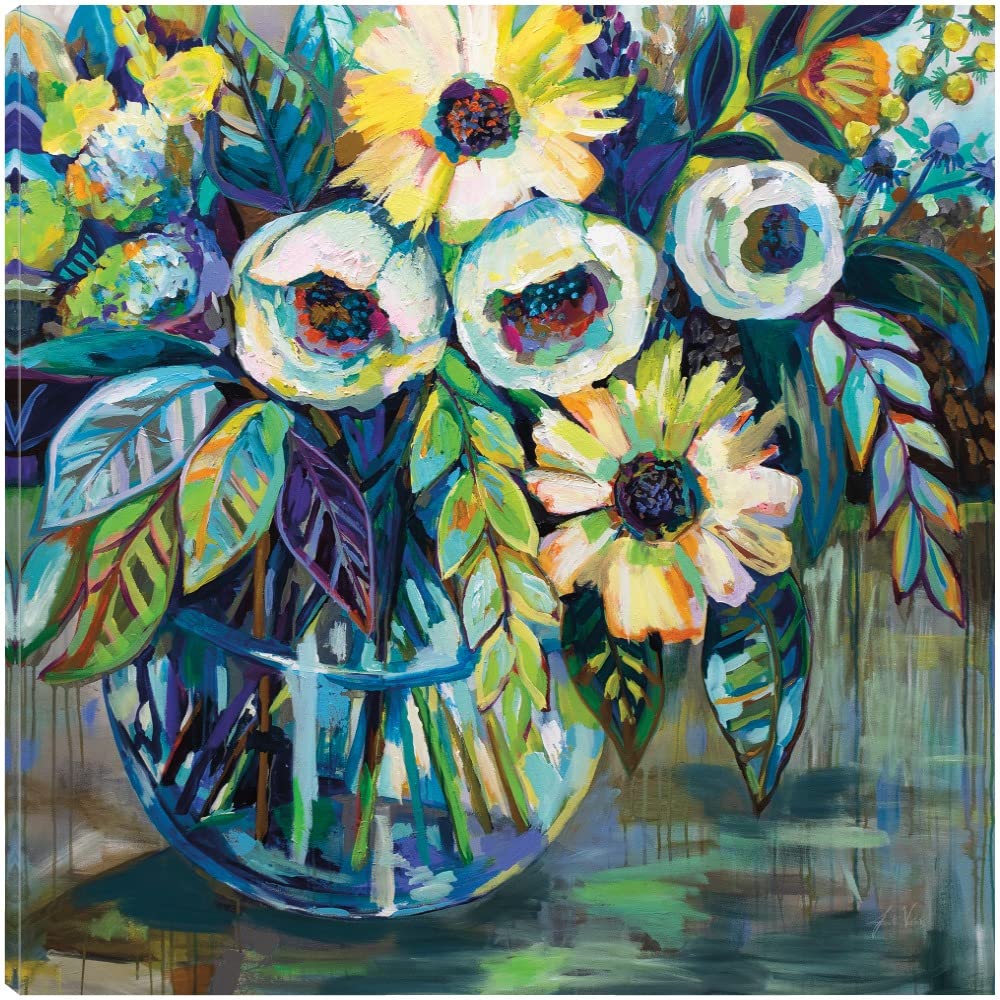 Blue Light Abstract Canvas Wall Art by Jeanette Vertentes - 22x22 Inch Ready to Hang Painting for Living Room, Bedroom, Office Decor - Perfect for Modern Home & Office Spaces