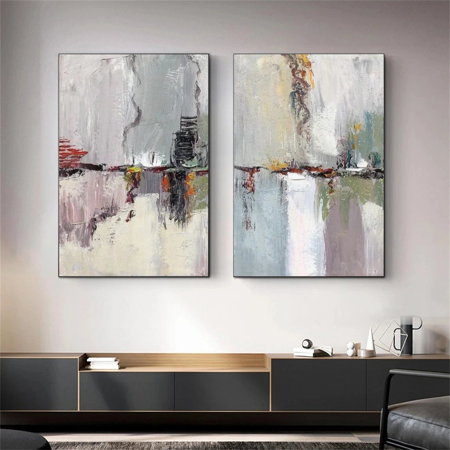Abstract Painting Set of 2 - Modern Wall Art for Living Room & Bedroom Decor - #AB 412 - Perfect for Home & Office Interior Design