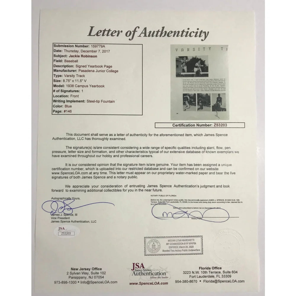 Authentic Jackie Robinson Signed Track & Field Yearbook Page with JSA COA - Rare Pre-Dodgers Baseball Memorabilia - Perfect for Sports Collectors & History Enthusiasts