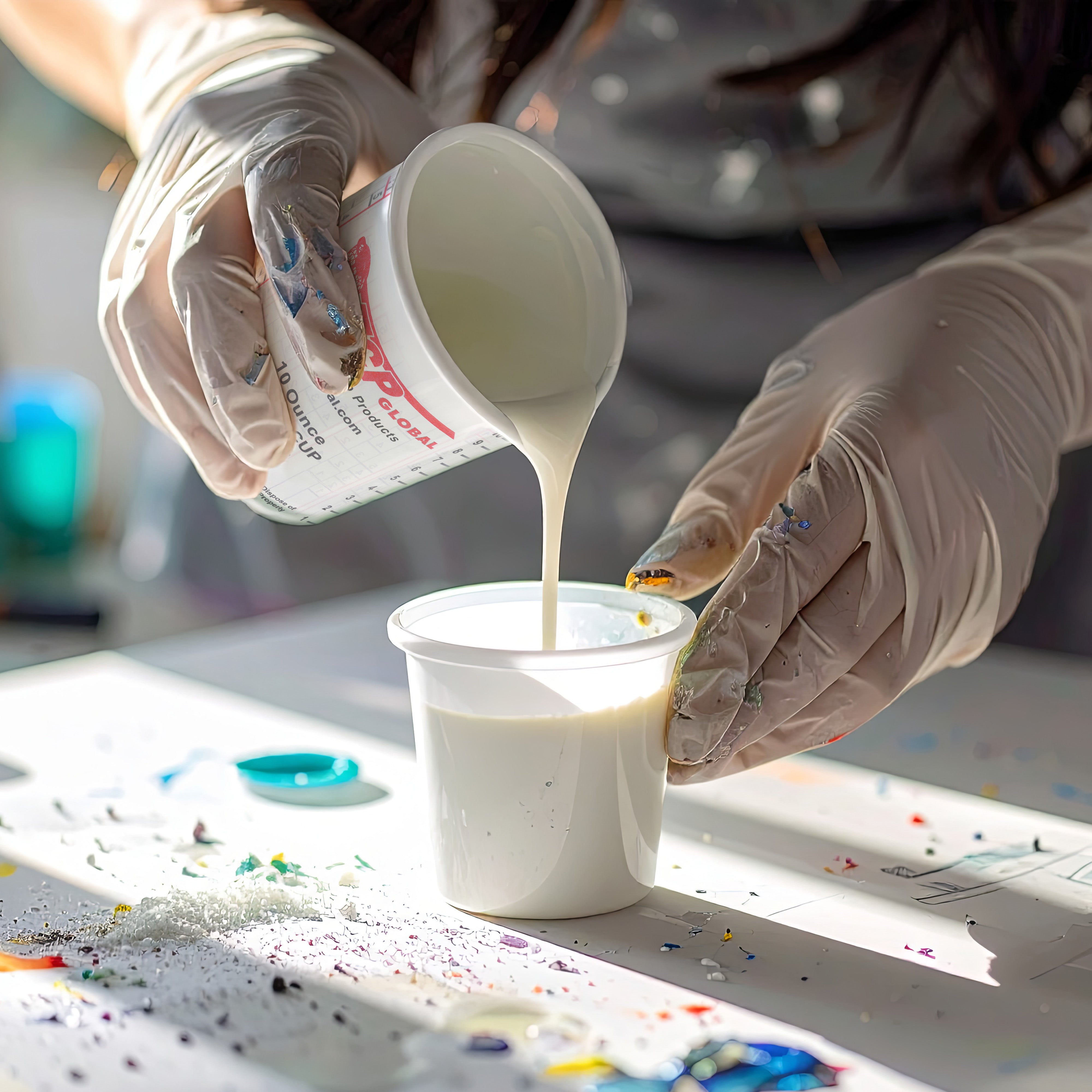 Epoxy Resin Paint Mixing Cups Kit - 10 Pack Disposable Plastic Measuring Cups with Lids, Paint Sticks, Mini Mixing Paddles, Auto Paint Strainers & Can Opener - Essential Supplies for DIY Crafts, Auto Painting & Home Improvement Projects