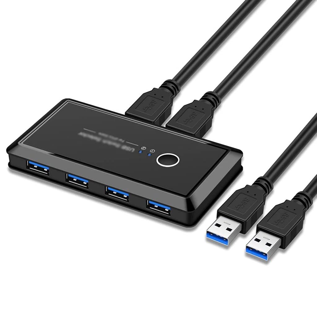 WSSBK USB 3.0 Switch Hub Selector - 2 Computer 4 Port Sharing Device for Keyboard, Mouse, Printer | Perfect for Home Office & Gaming Setup