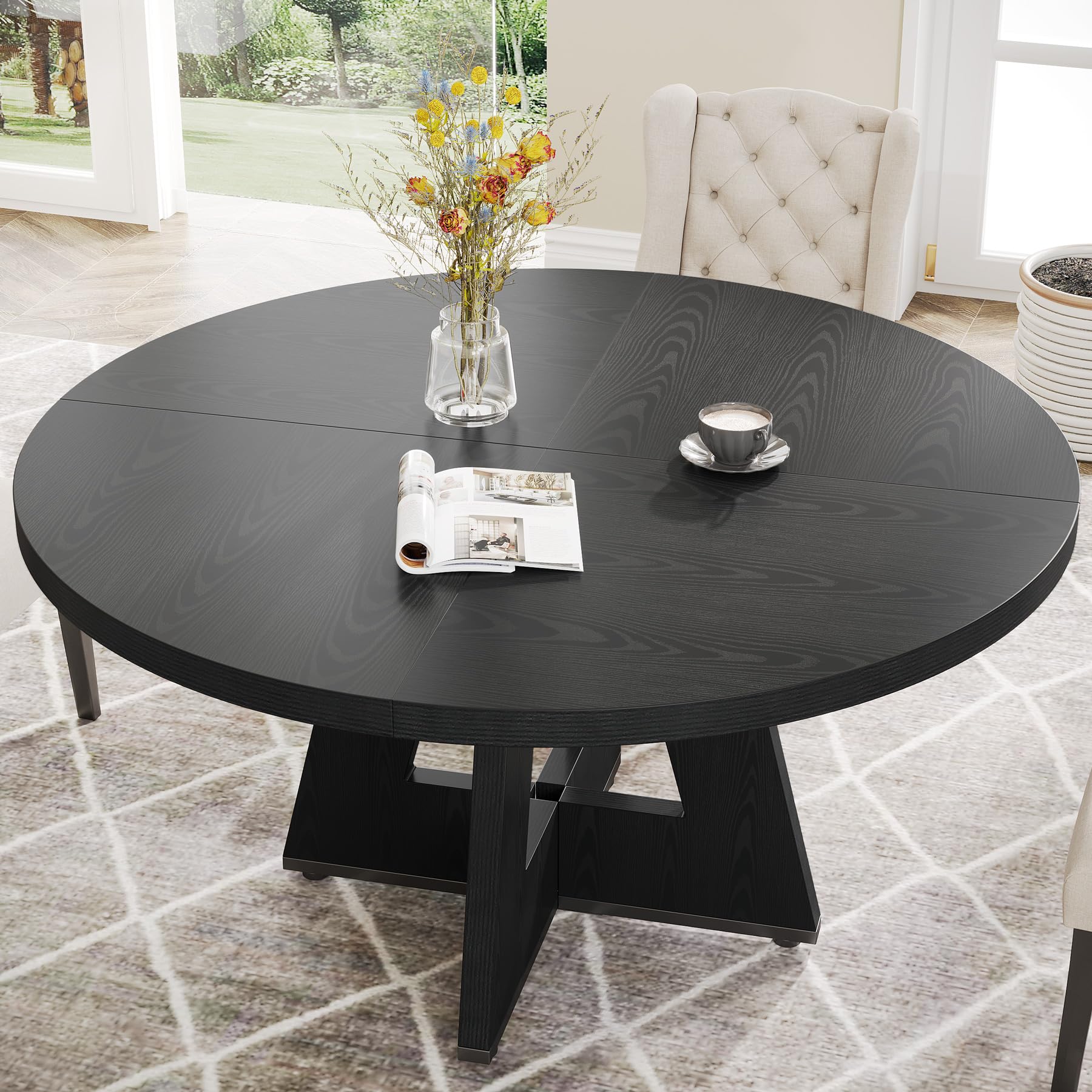 Tribesigns 47 Inch Round Farmhouse Dining Table - Rustic Wooden Dinner Table for 4, Perfect for Home Dining Room & Living Room | Ideal for Family Meals, Entertaining Guests & Small Space Decor (Black)