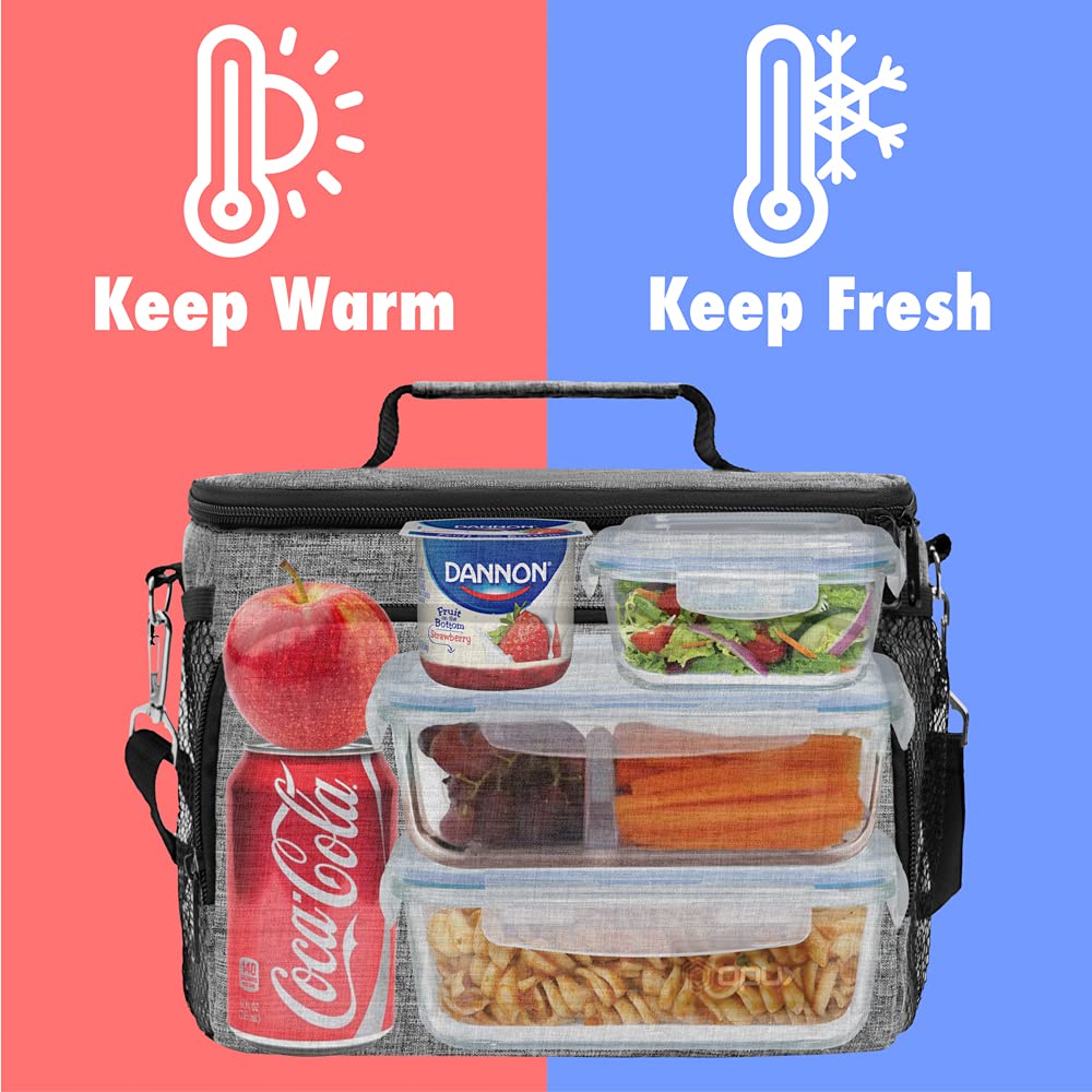 OPUX Insulated Lunch Bag for Men & Women - Leakproof Soft Lunch Box for Office, Work, School & Picnic - Shoulder Strap Lunch Cooler Bag for Kids, Adults, Boys & Girls - Medium Lunch Tote for Daily Use & Outdoor Activities (Heather Gray)