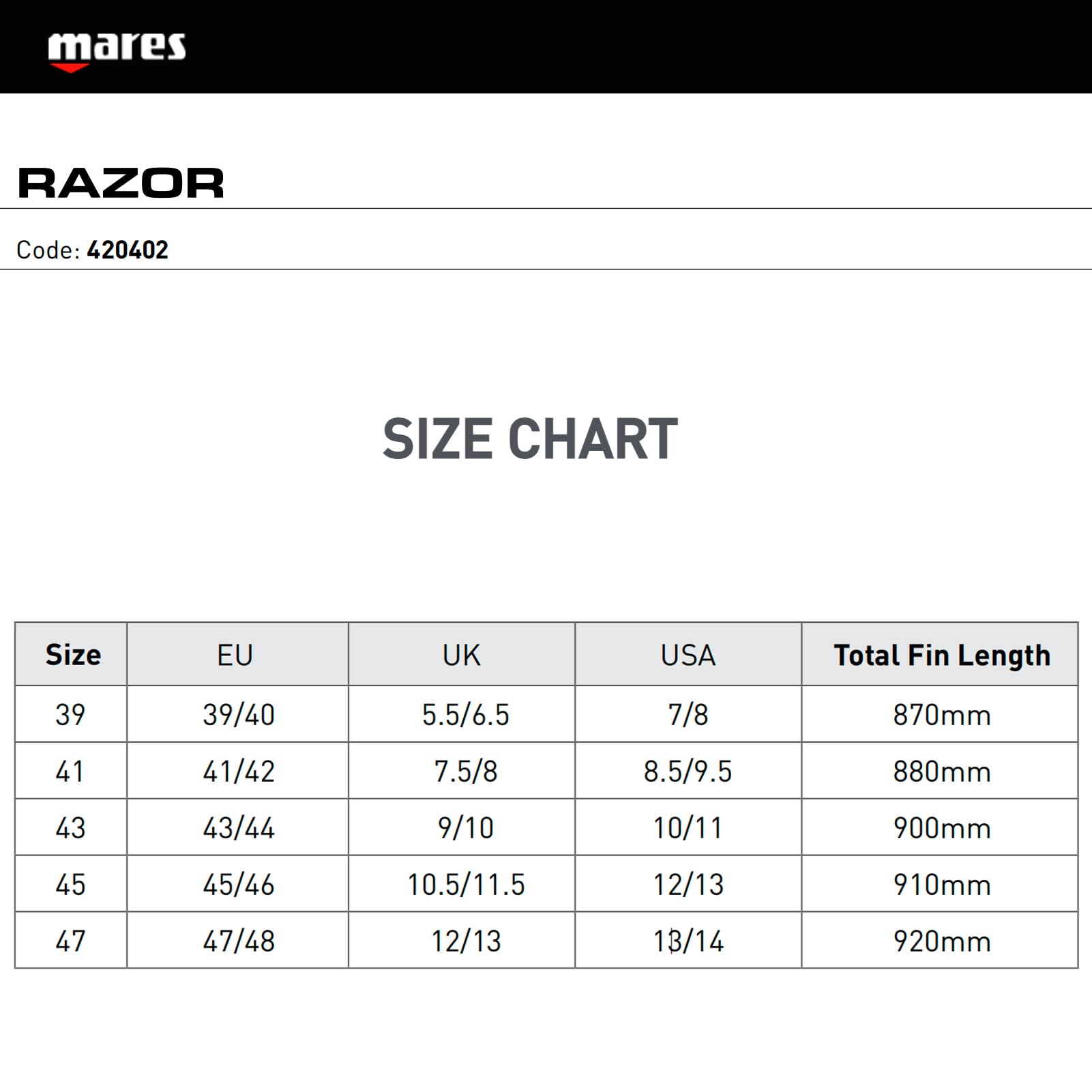 Mares Unisex Adult Razor Full Foot Swim Fins - Long Blade Flippers for Freediving & Spearfishing | Scuba Diving, Snorkeling & Underwater Exploration Gear