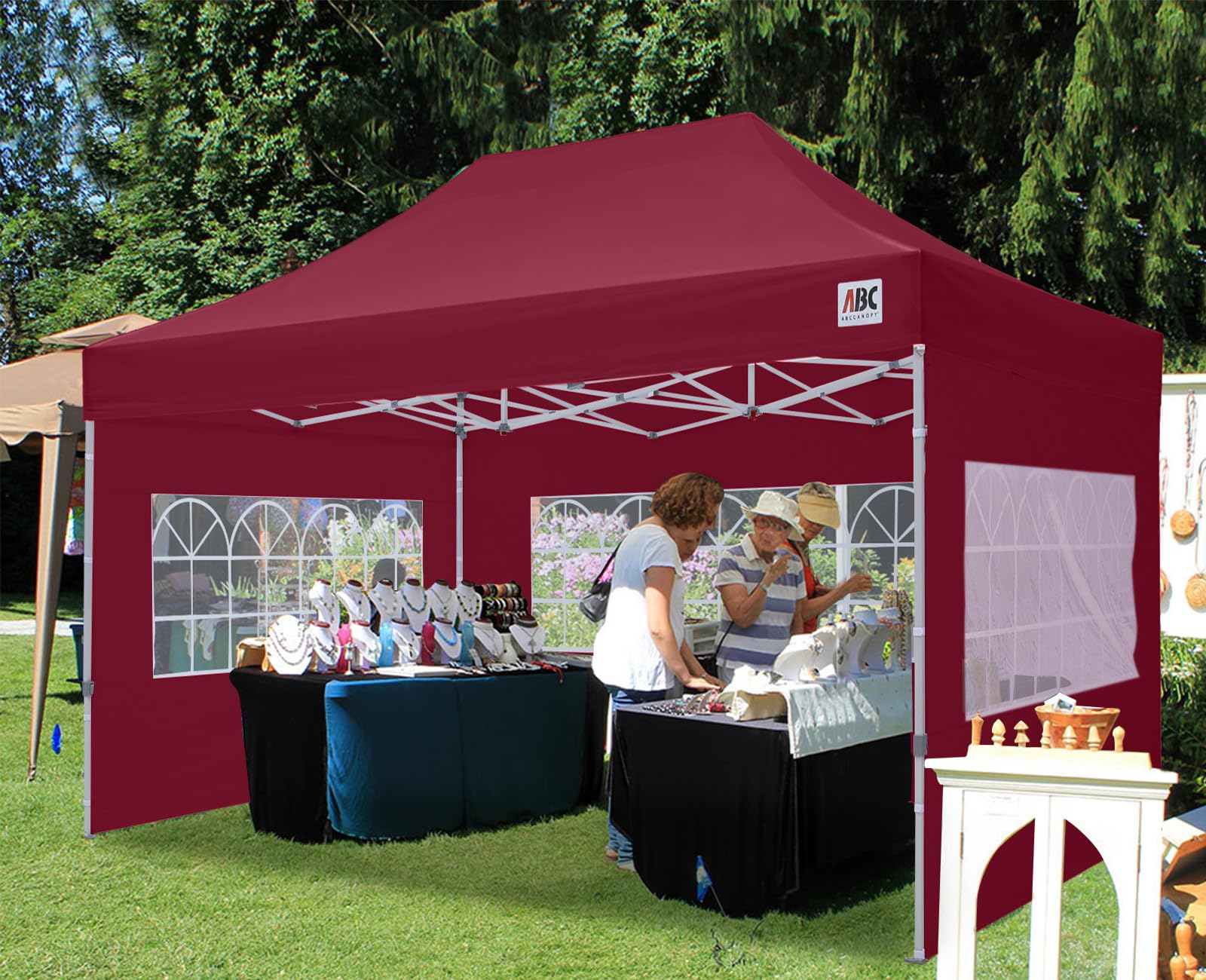 Premium 10x15 Outdoor Winter Gazebo - Waterproof Instant Pop Up Canopy Tent with Elegant Church Windows, Snow & Rain Protection - Includes Wheeled Storage Bag (Burgundy) - Perfect for Backyard Parties, Weddings, and Winter Events