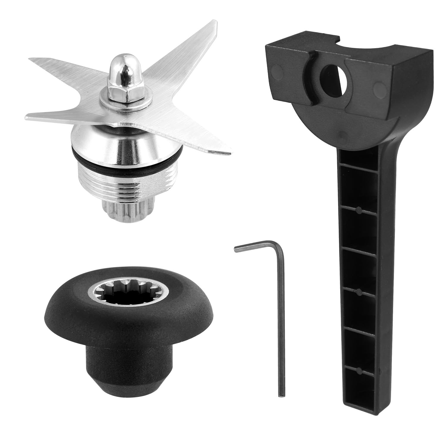 Vitamix Blender Blade Replacement for 64oz & 32oz Containers - Stainless Steel & Plastic Blender Blade Assembly with Drive Socket Kit & Wrenches (Black, Silver) - Perfect for Smoothies, Soups & Food Prep