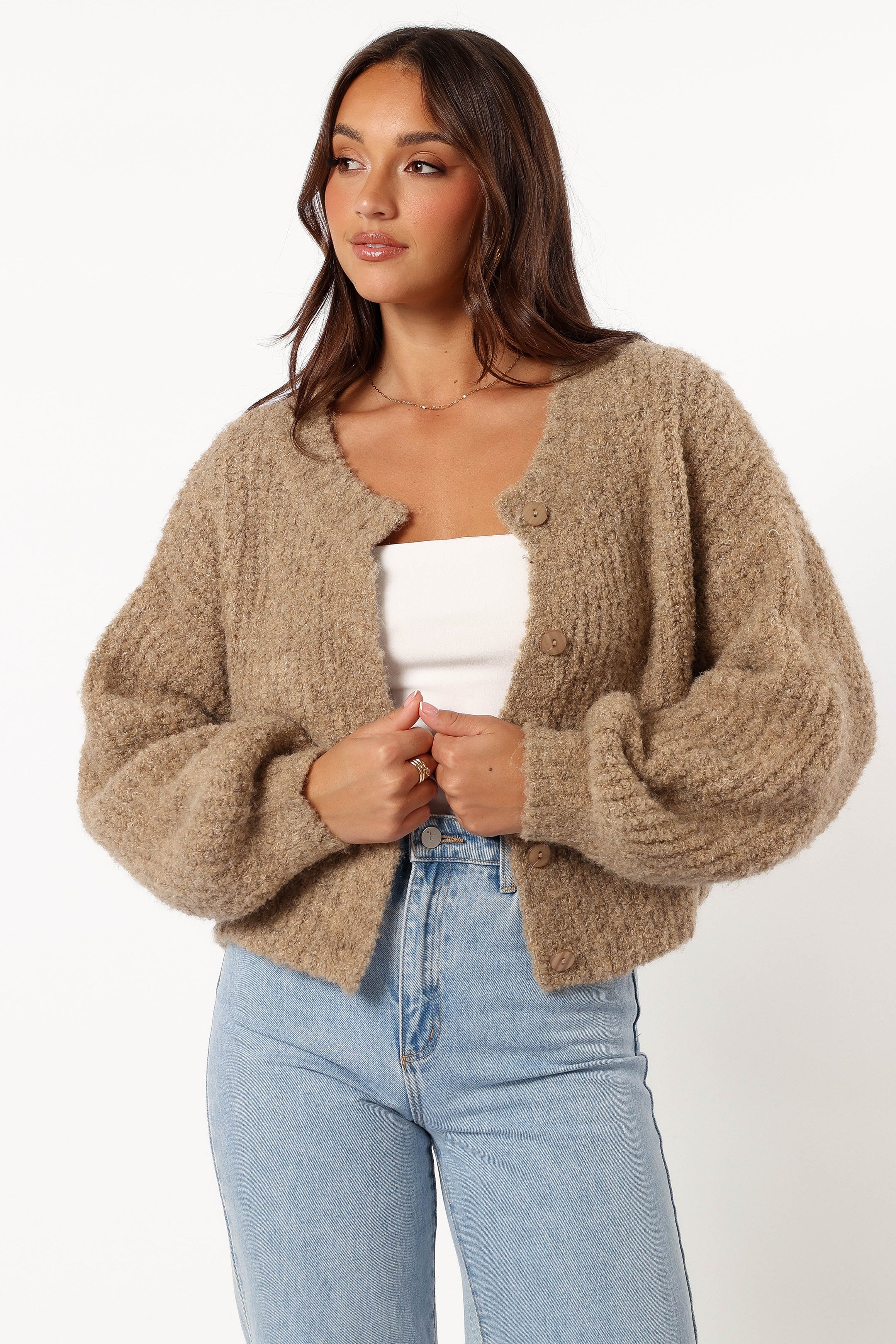 Albertine Cardigan - Soft Knit Women's Cardigan in Latte Brown for Cozy Fall & Winter Outfits