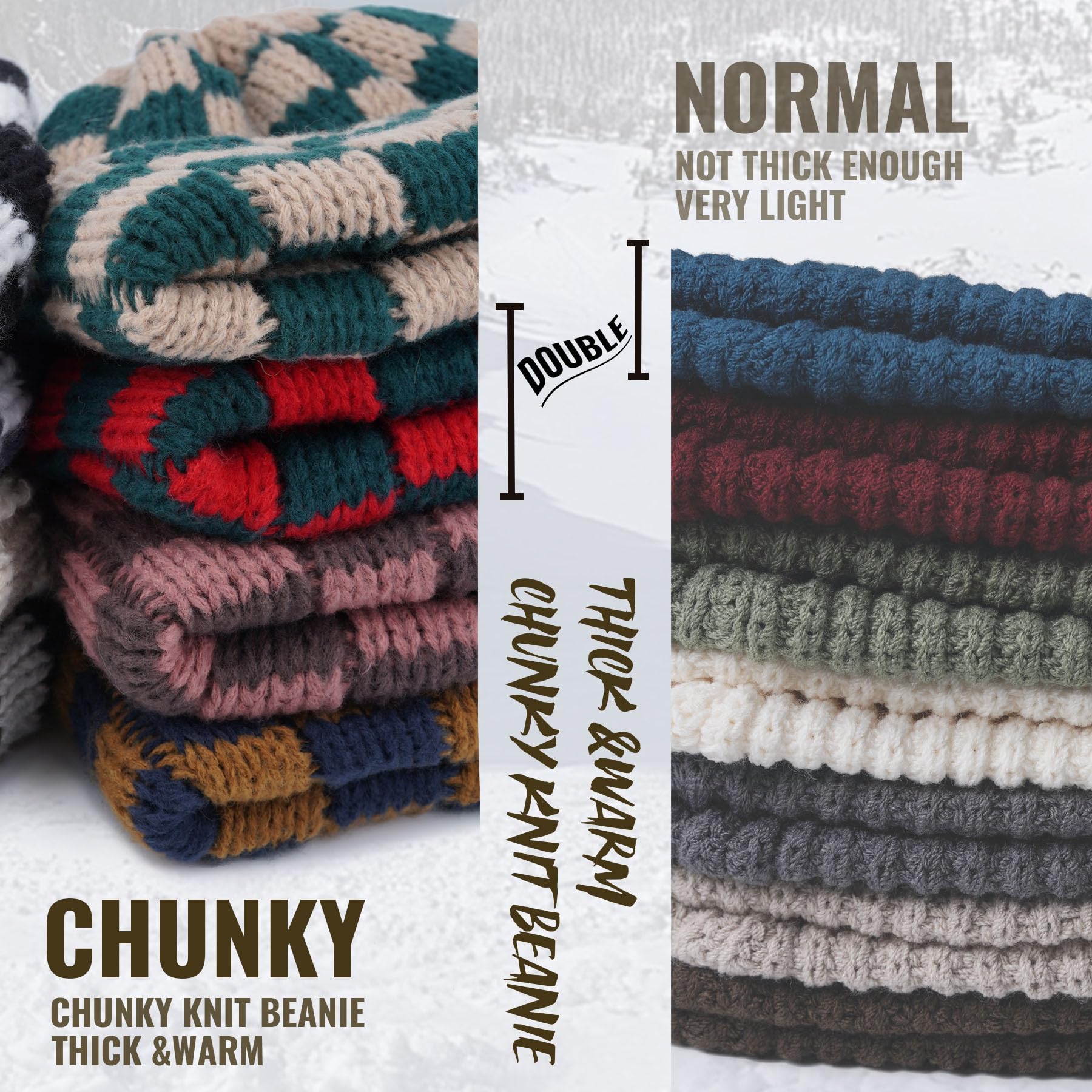 Clakllie Checkered Beanie for Women & Men - Slouchy Winter Knit Hat with Cuffed Design - Warm Unisex Skull Cap for Skiing, Snowboarding & Everyday Cold Weather Wear