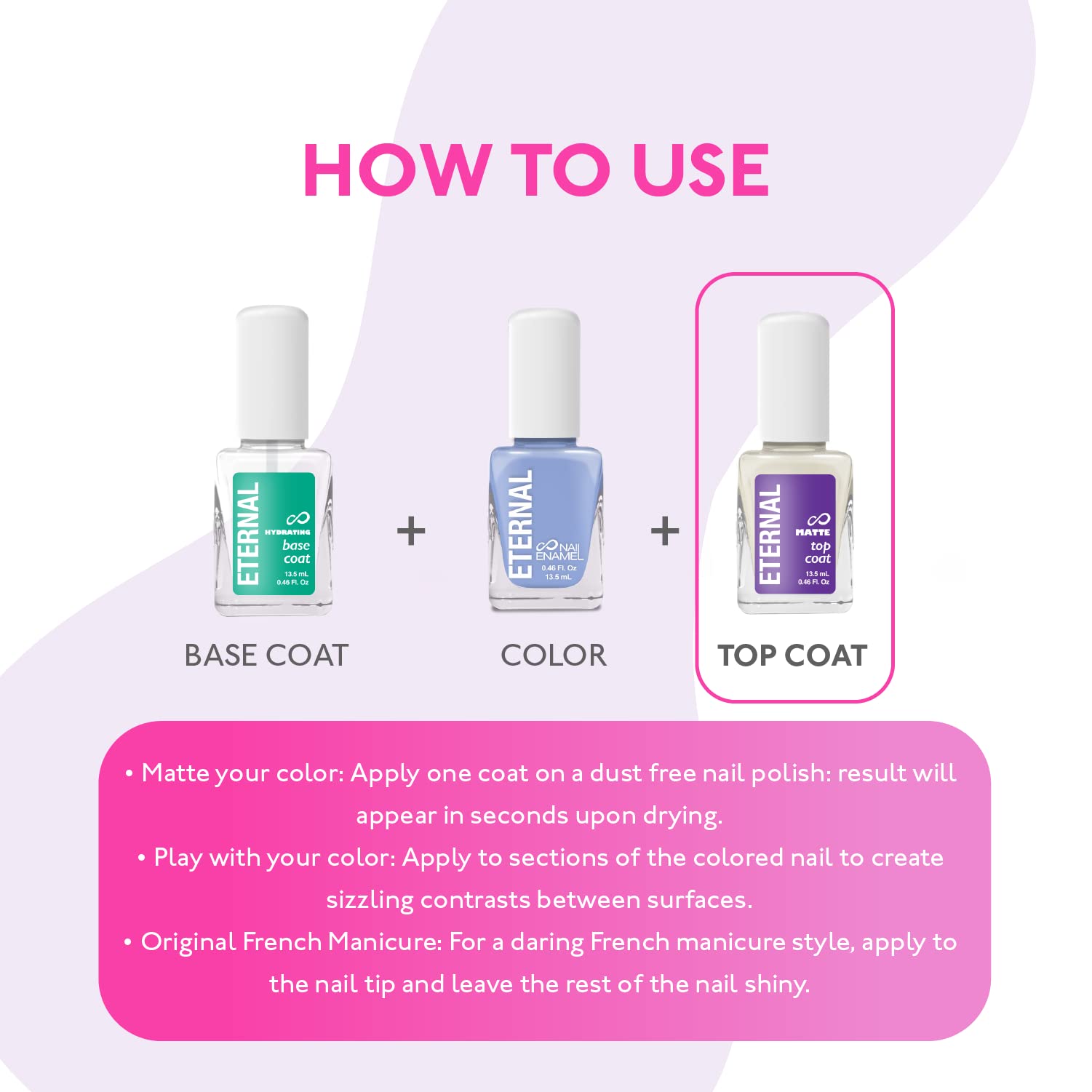 Eternal Matte Top Coat Nail Polish - 13.5 mL Long Lasting Matte Finish, Quick Dry Formula, No UV Lamp Needed - Nail Color Protection & Matte Fingernail Polish for Women - Perfect for Everyday Wear, Special Occasions & Salon-Quality Manicures at Home