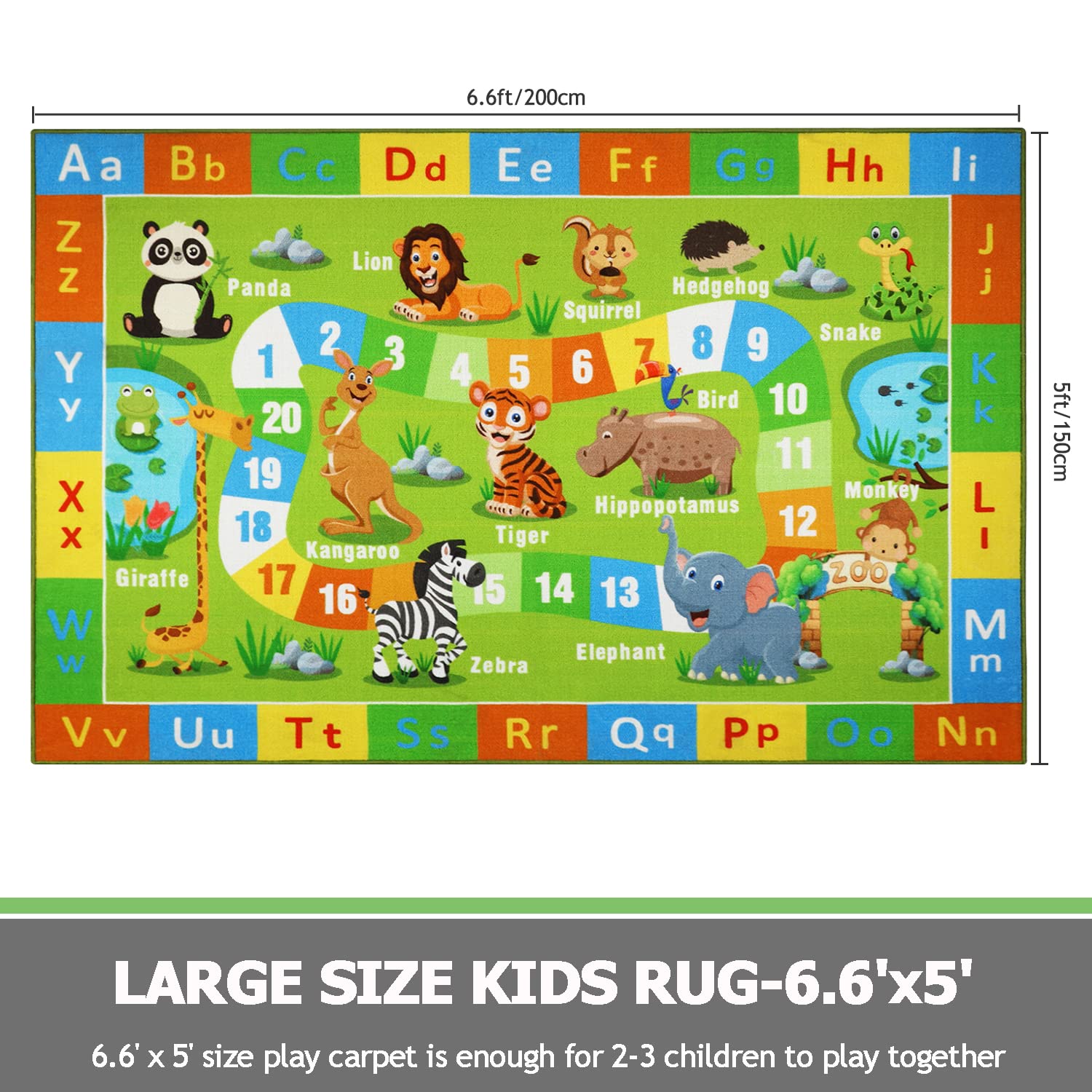 Non-Slip ABC Alphabet & Numbers Educational Play Mat for Kids - 5'x6.5' Machine Washable Carpet for Playroom, Bedroom & Classroom | Safe Toddler Rug for Boys & Girls | Perfect for Learning, Playtime & Nursery Decor