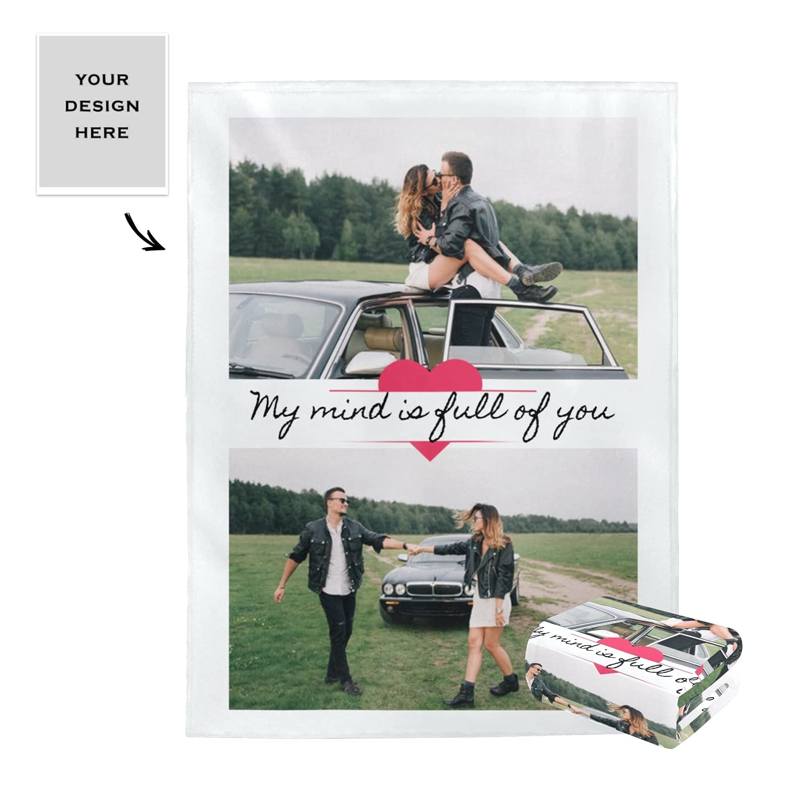 Personalized Couples Photo Blanket - Custom Name & Picture Throw Blanket for Boyfriend, Girlfriend, Husband or Wife - 24 Color Options (30