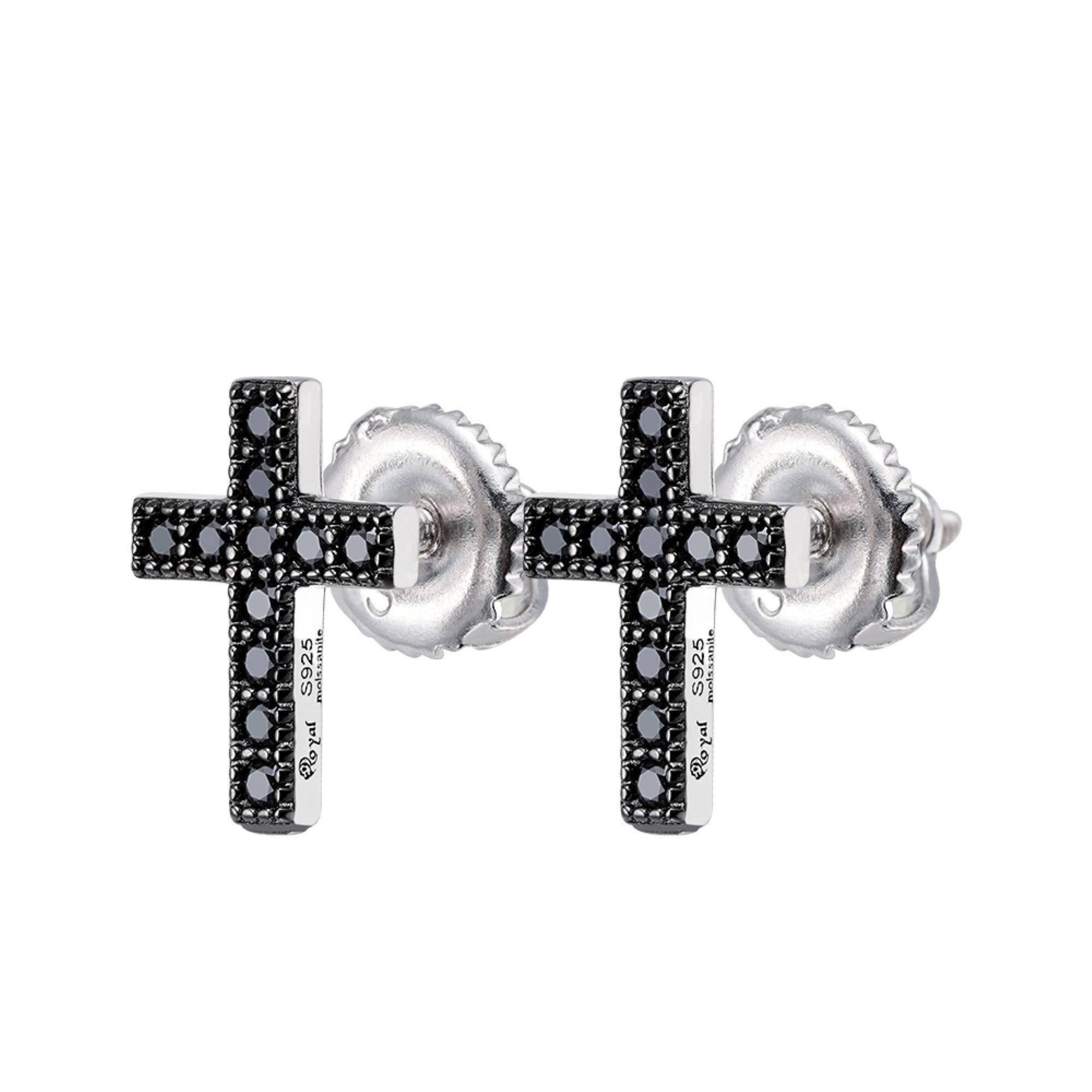 Stunning Sterling Silver Round Black Moissanite Cross Stud Earrings for Women - Religious Jewelry Gift for Baptism, Confirmation & Church Occasions