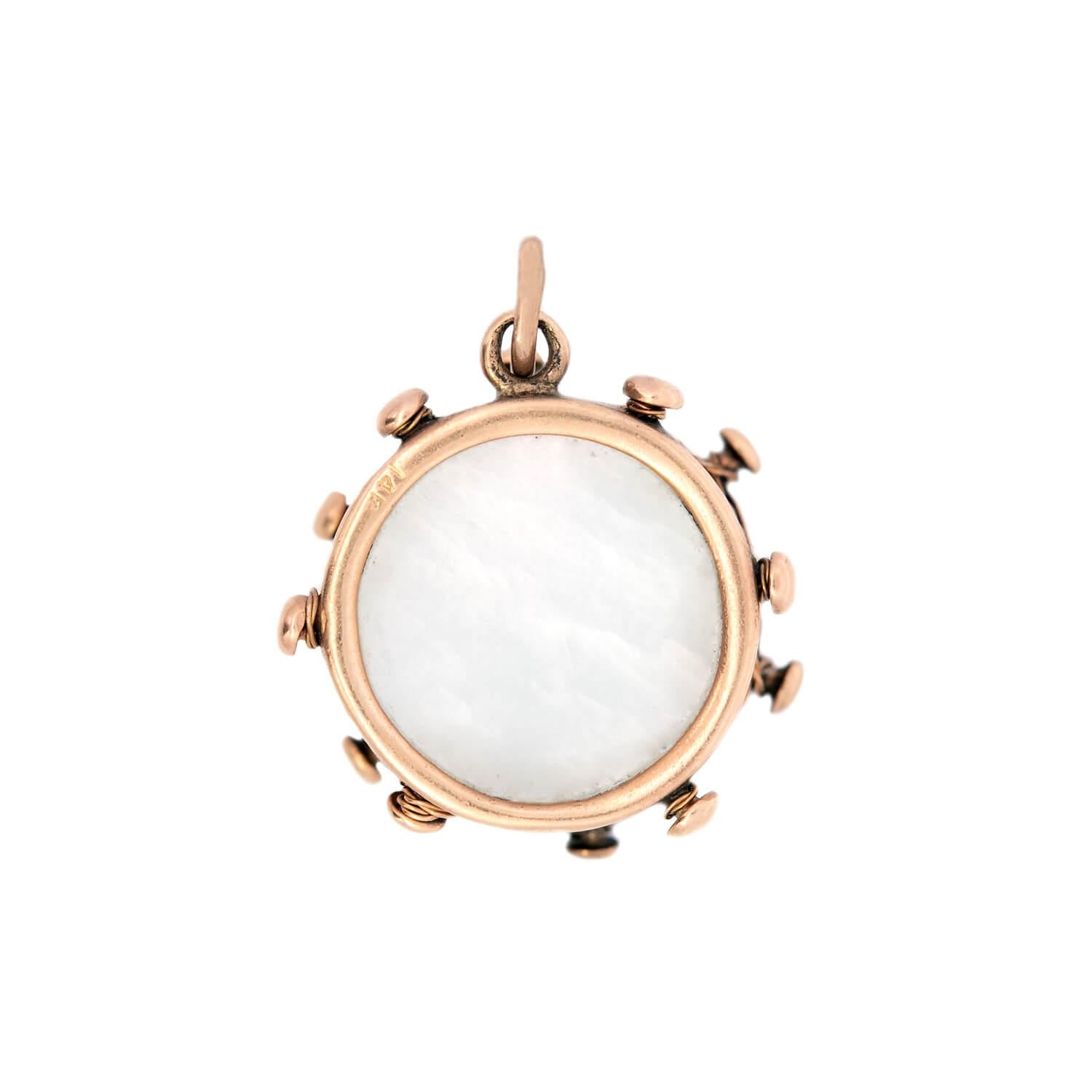 14K Gold Retro Mother of Pearl Snare Drum Charm Pendant - Vintage Musical Jewelry Gift for Drummers & Music Lovers - Perfect for Necklaces, Bracelets & Special Occasions