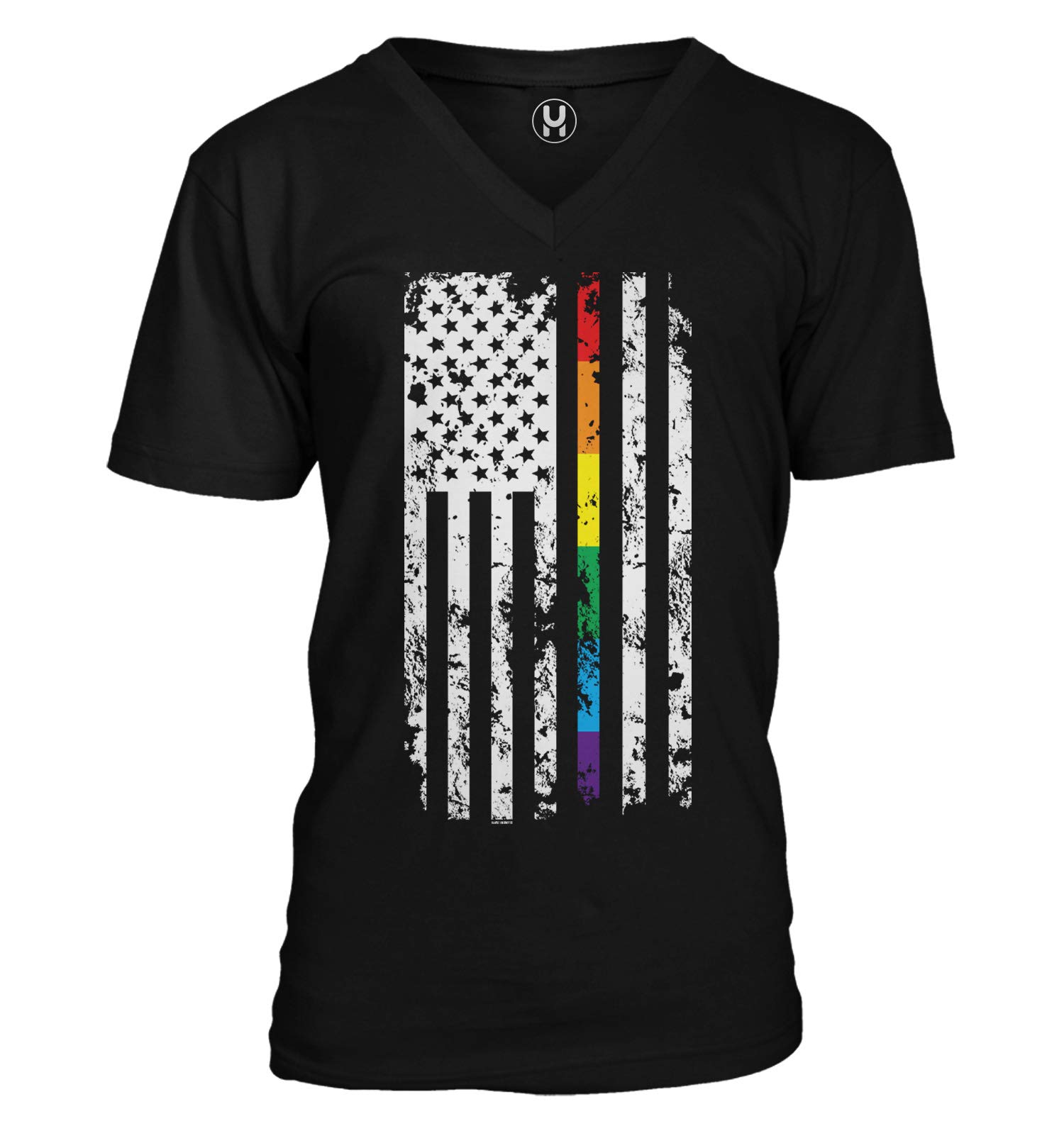 Rainbow American Flag LGBTQ Pride T-Shirt - USA Patriotic Unisex V-Neck Tee for Pride Parades, Festivals & LGBTQ Support