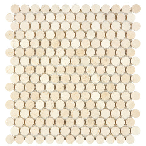 Premium Crema Marfil Marble Mosaic Penny Round Tiles - Natural Stone Wall & Floor Tile for Bathroom, Kitchen Backsplash, and Shower Surround